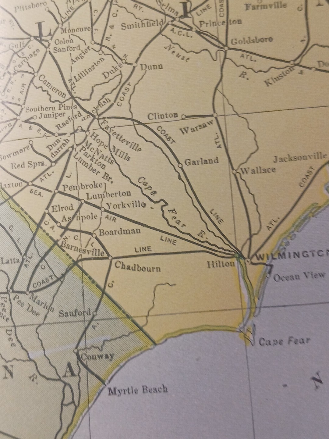 1905 Train Route Map North & South Carolina ALL old Railroad Lines Towns 11×9″