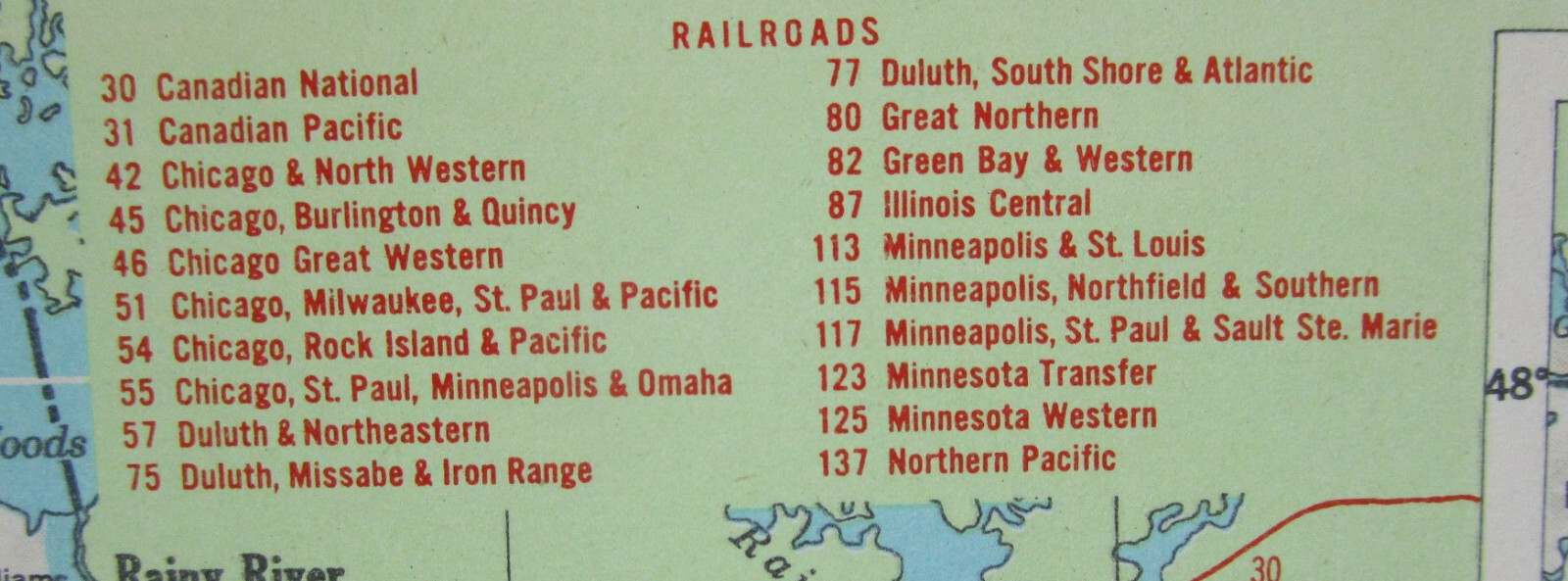 MN MI 1951 MINNESOTA RAILROAD Map DULUTH, SOUTH SHORE, & ATLANTIC RR or MICHIGAN