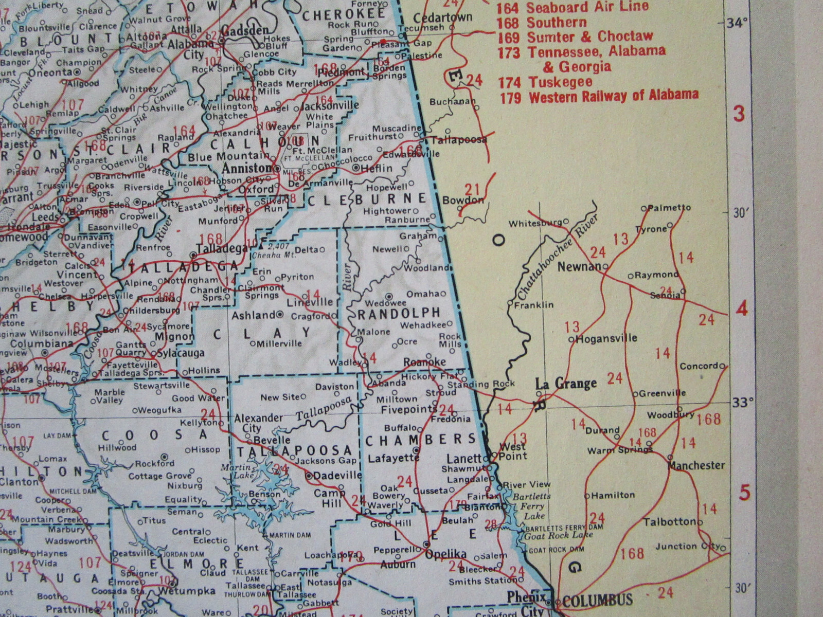 AL AZ Vintage 1951 ALABAMA RAILROAD Map. MERIDIAN BIGBEE RIVER RR or ARIZONA