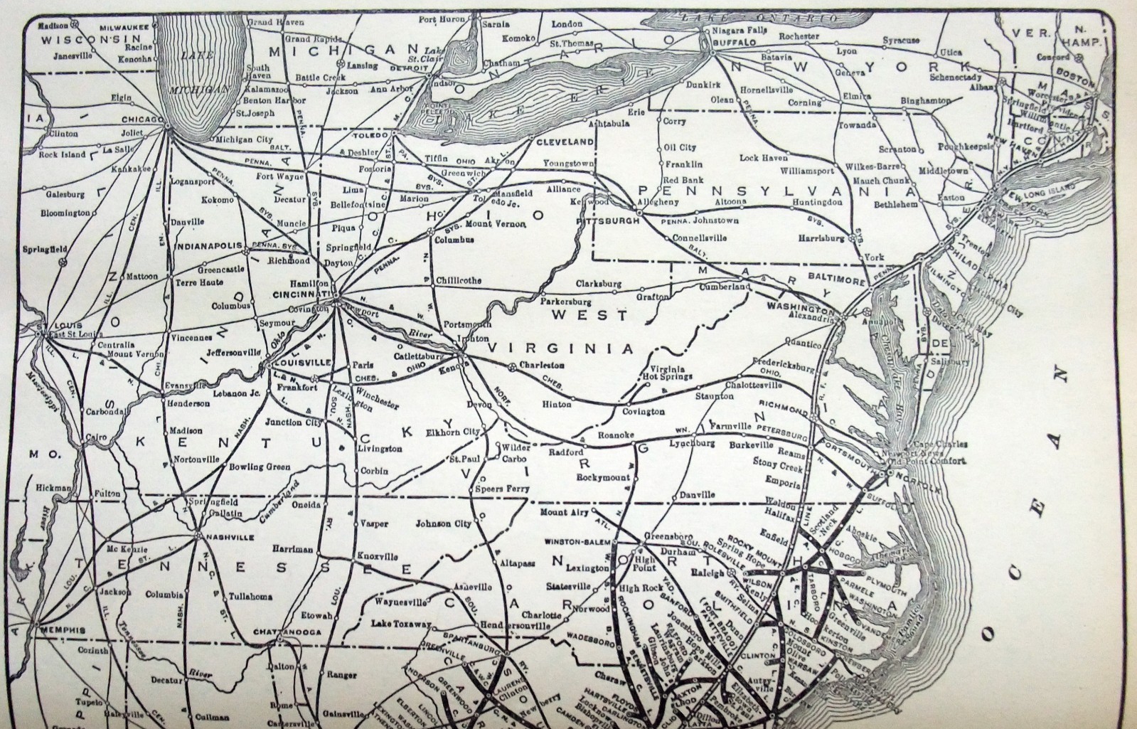 Atlantic Coast Line – Original 1929 Railroad Map by Poole Brothers. Railway