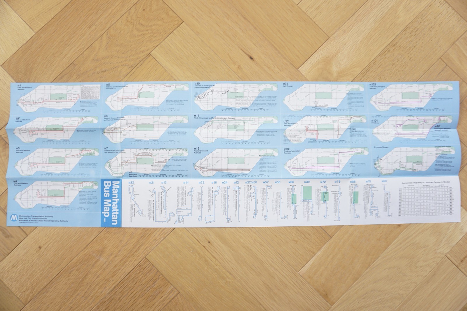 1990 Manhattan New York Bus Guide Bus Map VGC