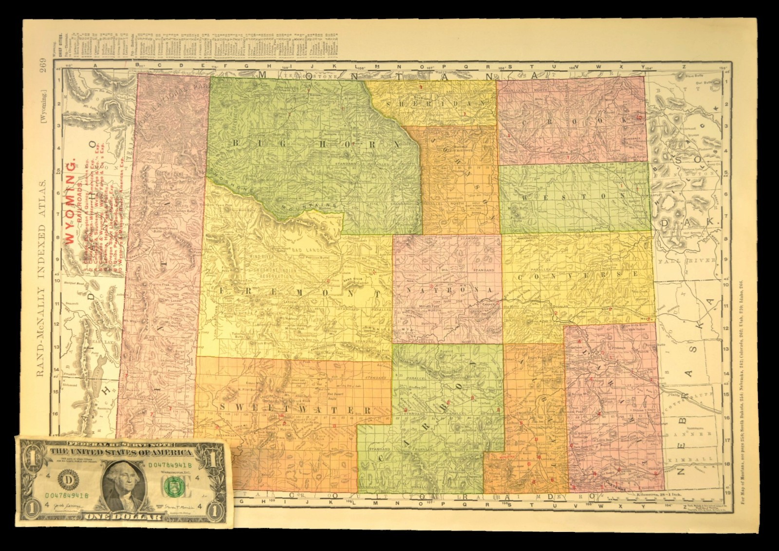 1907 Antique Wyoming Railroad Map Union Pacific Railroad Map Large Atlas DATED