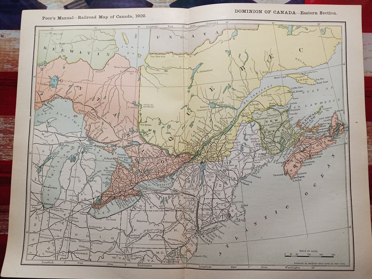 1902 Train Route Map Eastern Canada Railroad All Lines Station Towns 11×9″ Dated