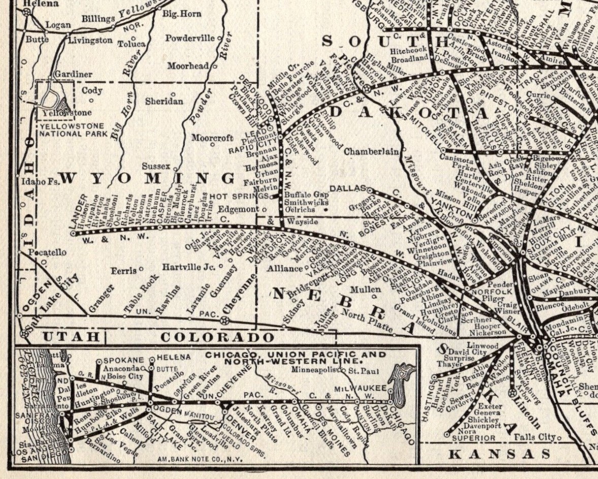 1908 Chicago and Northwestern Railway Map Wyoming Northwestern Railway 1625
