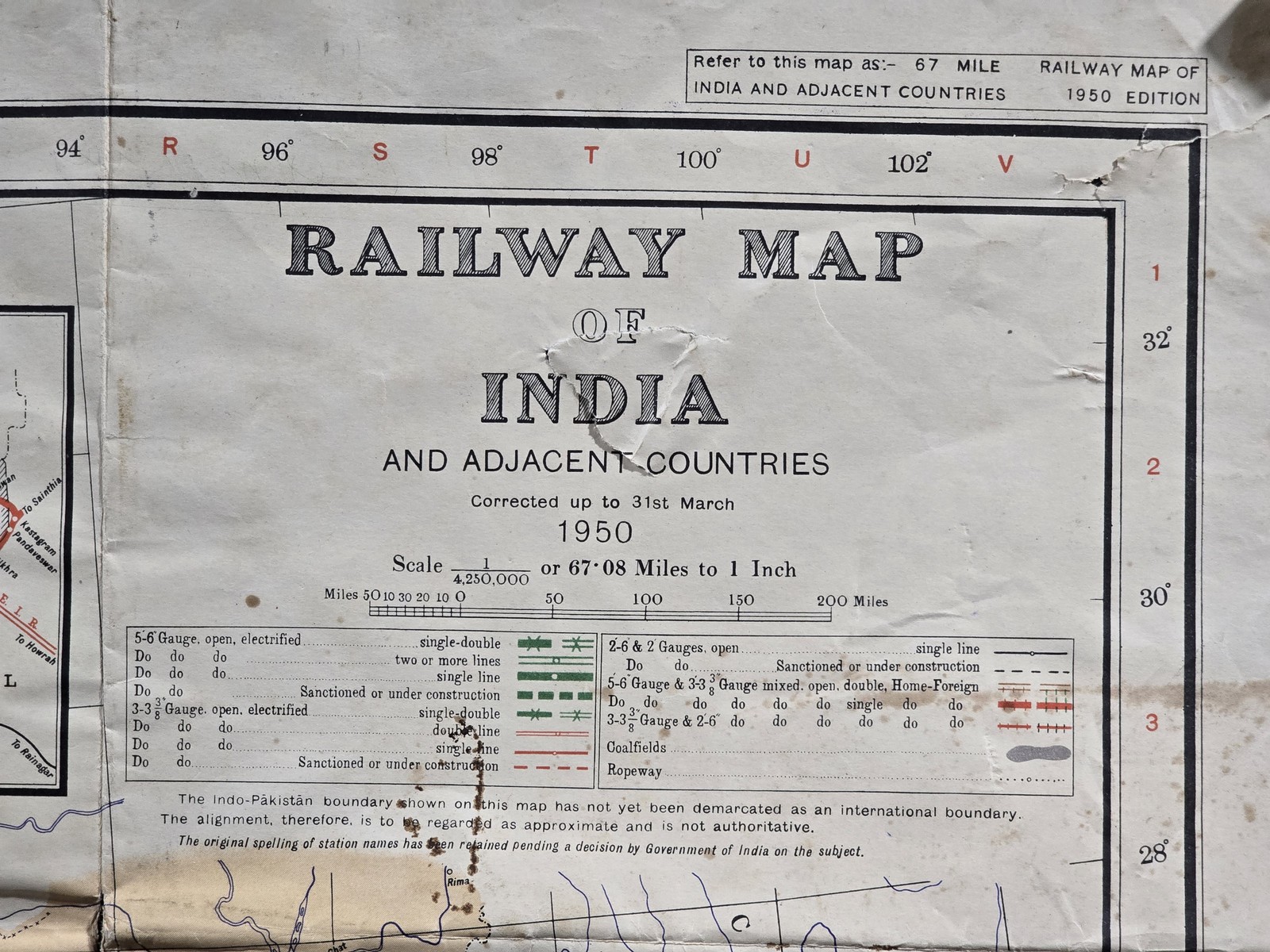 Vintage 1950s Railway Map of India Delhi Madras Calcutta Coalfields 42×32
