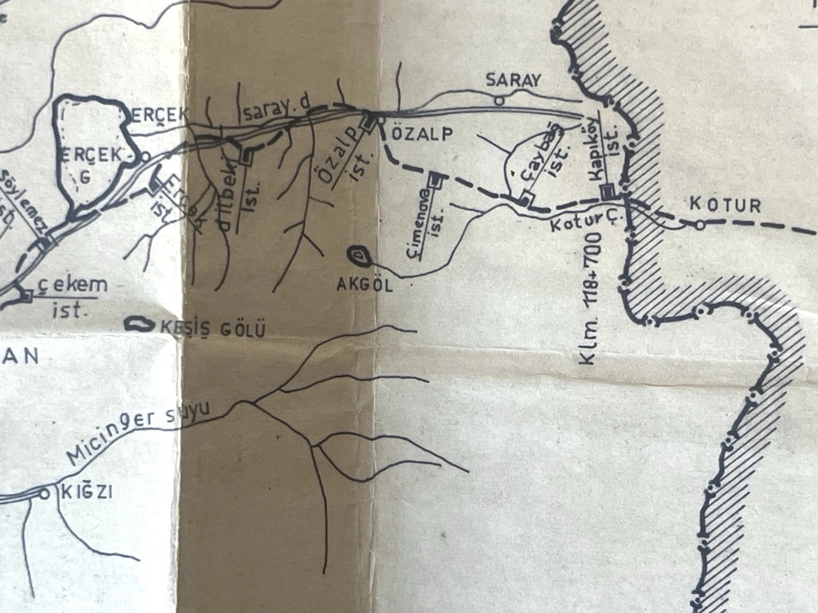 1969 Turkey Railway Map Van Kotur Demiryolu Govt Rail Line Plan Vintage