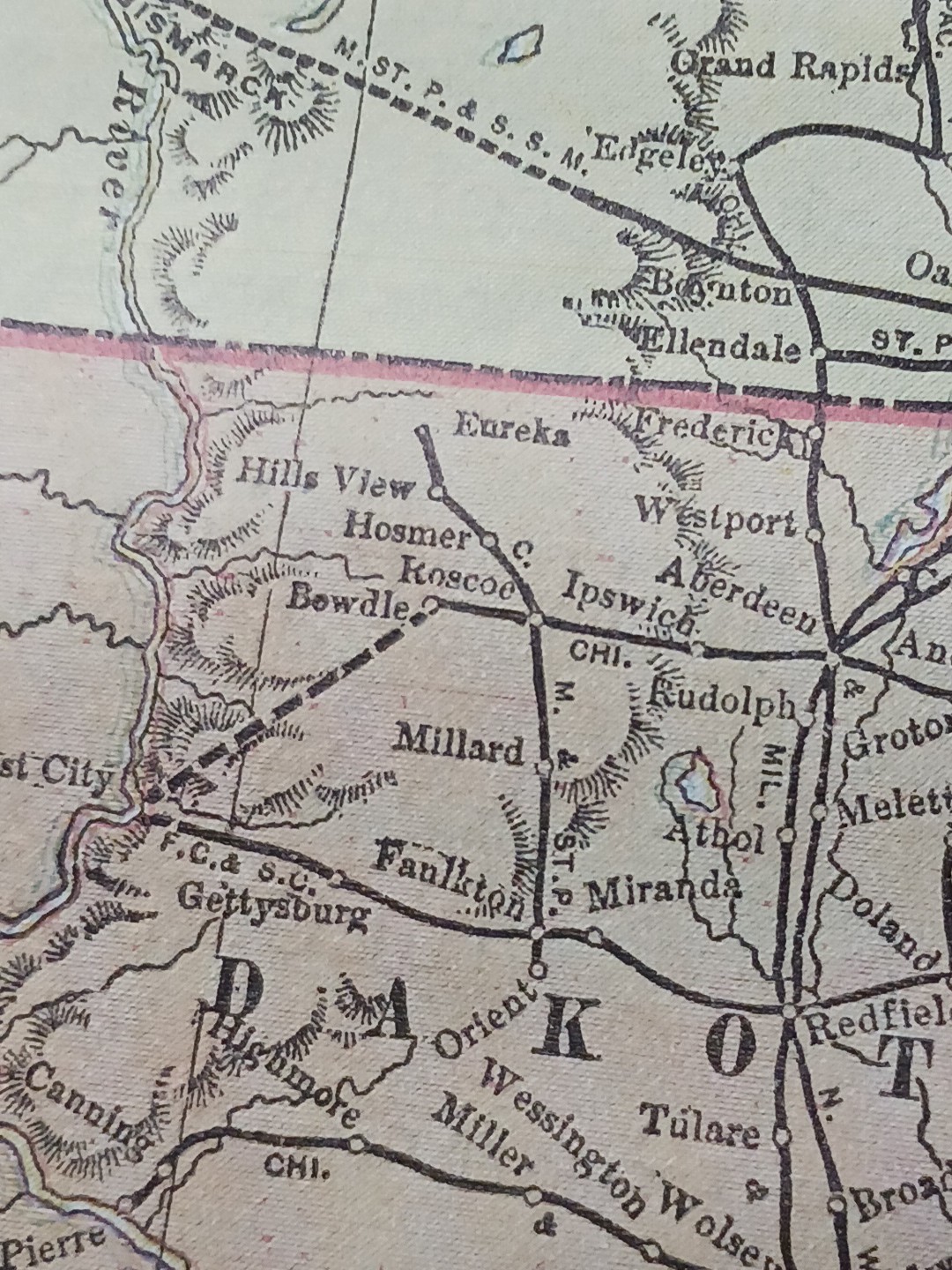 ~1896 Railroad Map Minnesota North South Dakota all Train Routes Stations 9×11″