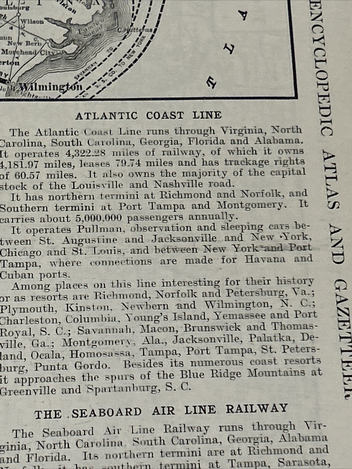 Antique 1908 Map Atlantic Coast & Seaboard Air Line Railroads Systems 11×15 Inch