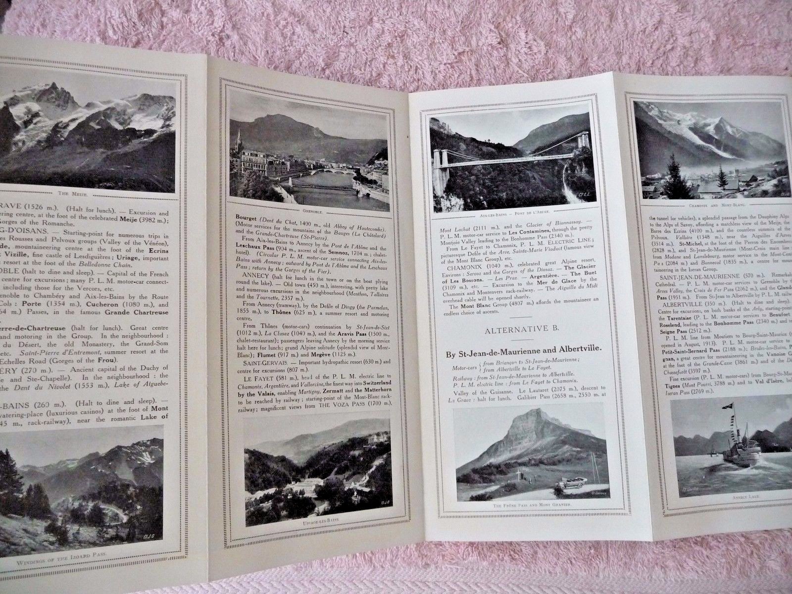 VINTAGE MAP ROUTE DES ALPS LAUSANNE EVIAN THONON NICE BARCELONNETTE FARES 1913