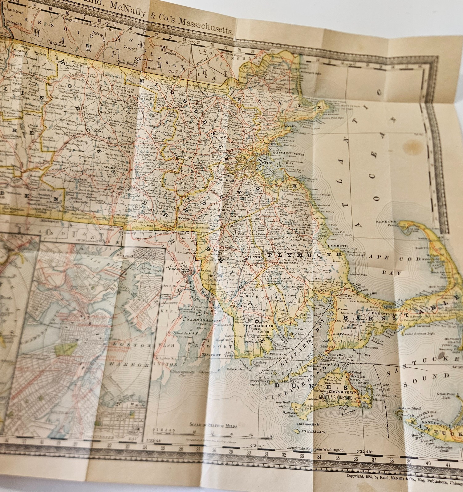 1887 Rand McNally Pocket Guide & Map Of MA & Entire Railroad System