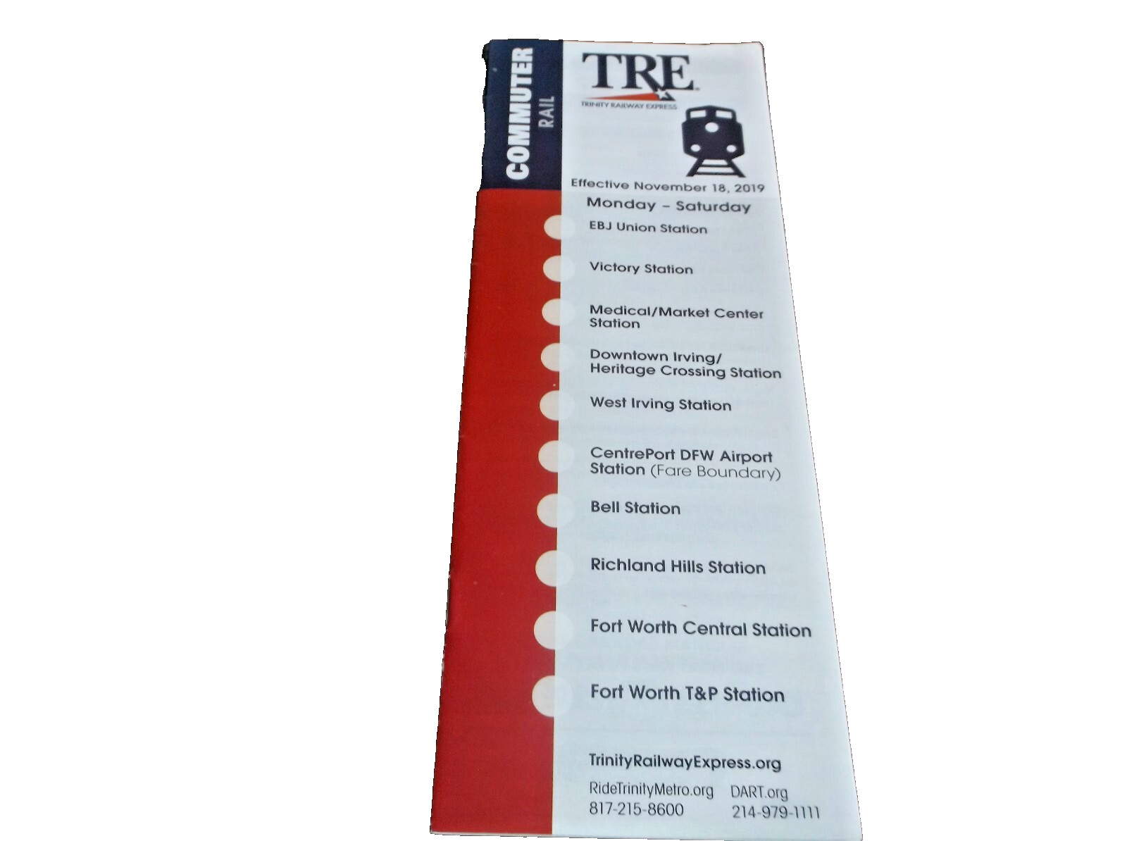 NOVEMBER 2019 TRE TRINITY RAIL EXPRESS COMMUTER RAIL SCHEDULE DALLAS TEXAS