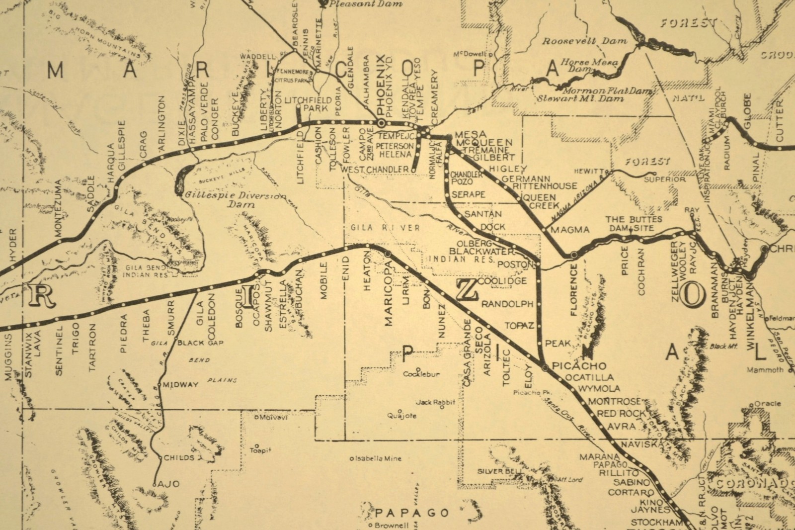 Southern Pacific Railroad Map Tucson Division Yuma Arizona Christmas Branch