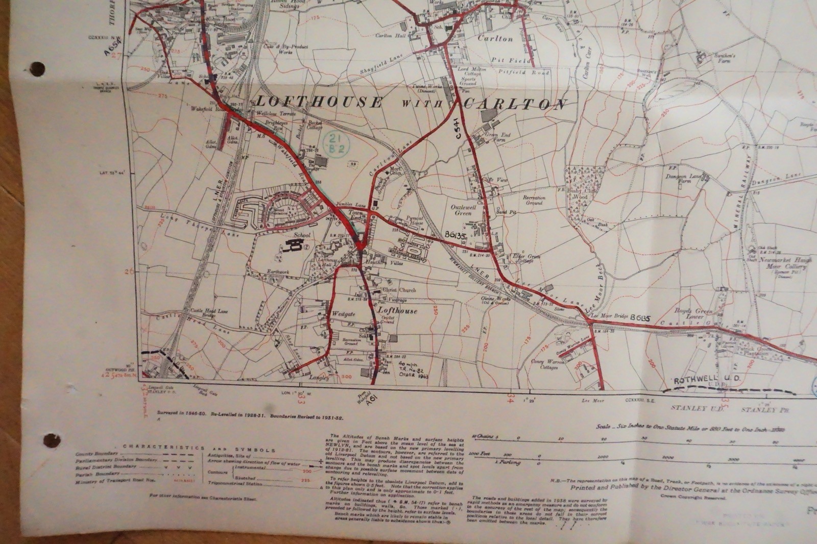 1938 Rothwell Oulton Lofthouse Yorkshire LNER Railway OS Linen Map Ref 81 **