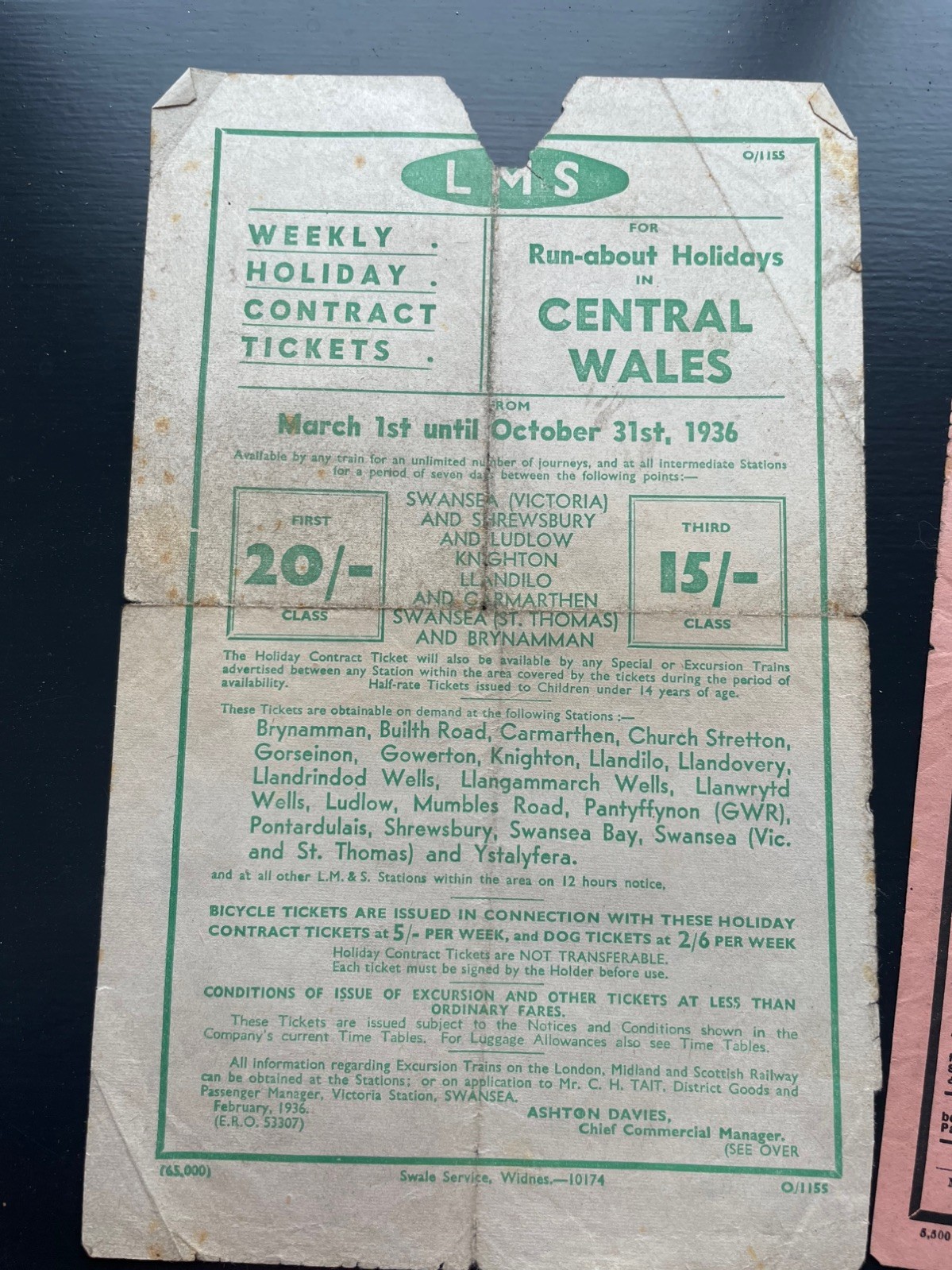 2 x 1930s LMS train timetable / flyer for Belfast and Central Wales day trips