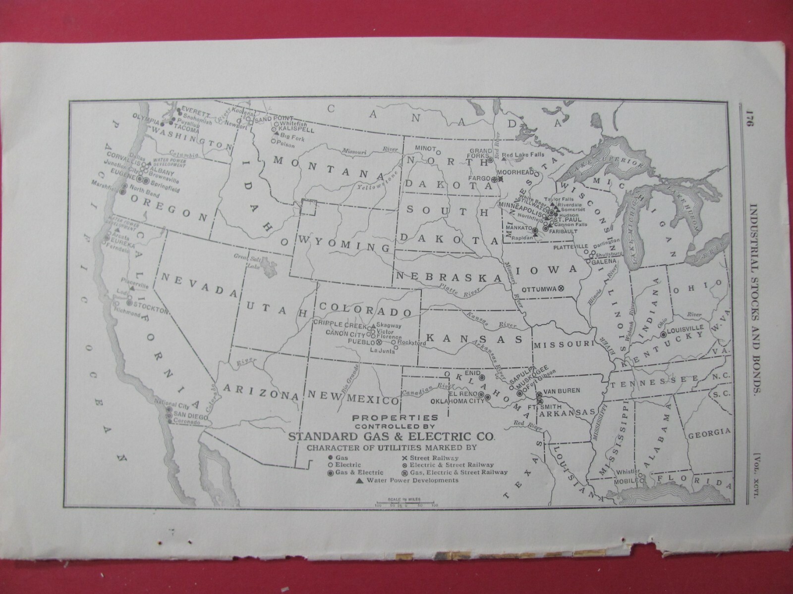 1913 STANDARD GAS & ELECTRIC COMPANY CORPORATE MAP LOCATION CITIES NAMES HISTORY
