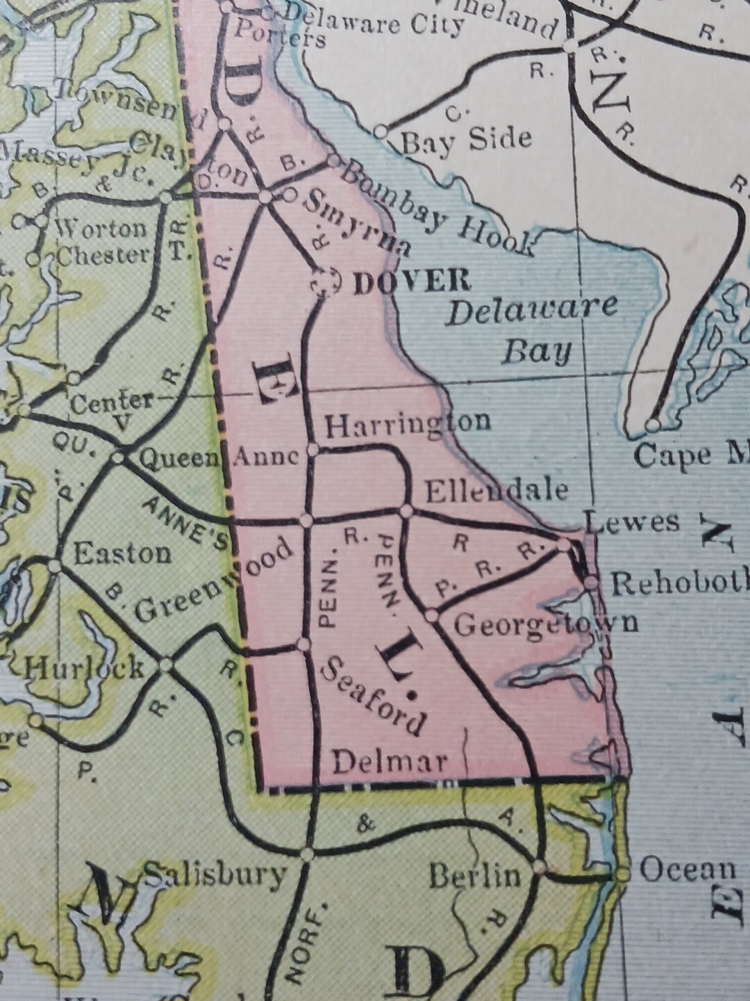 1904 Dated Railroad Map MARYLAND West Virginia DE all Lines Train Routes 11″x9″