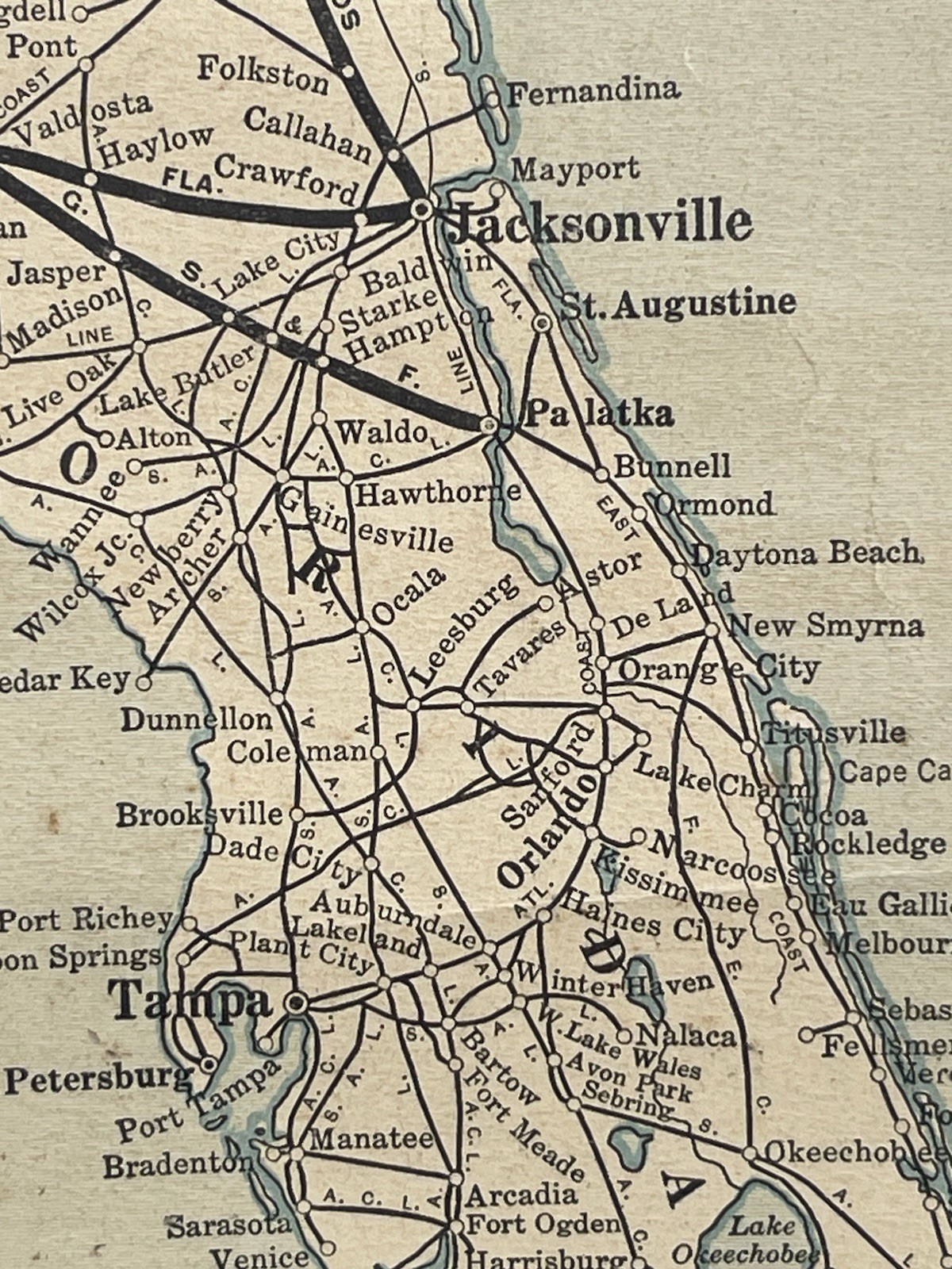 Antique c. 1940s Norfolk Southern Railroad System Track Wall Map Dixie Air Line