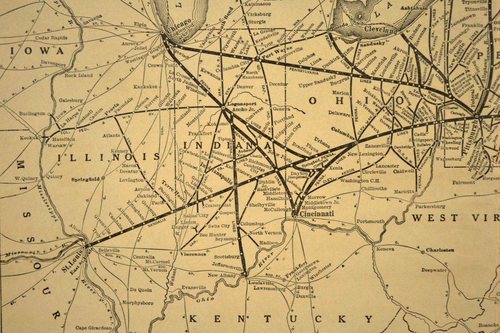 Vintage Pennsylvania Railroad Map PRR Railway System Old Original Antique