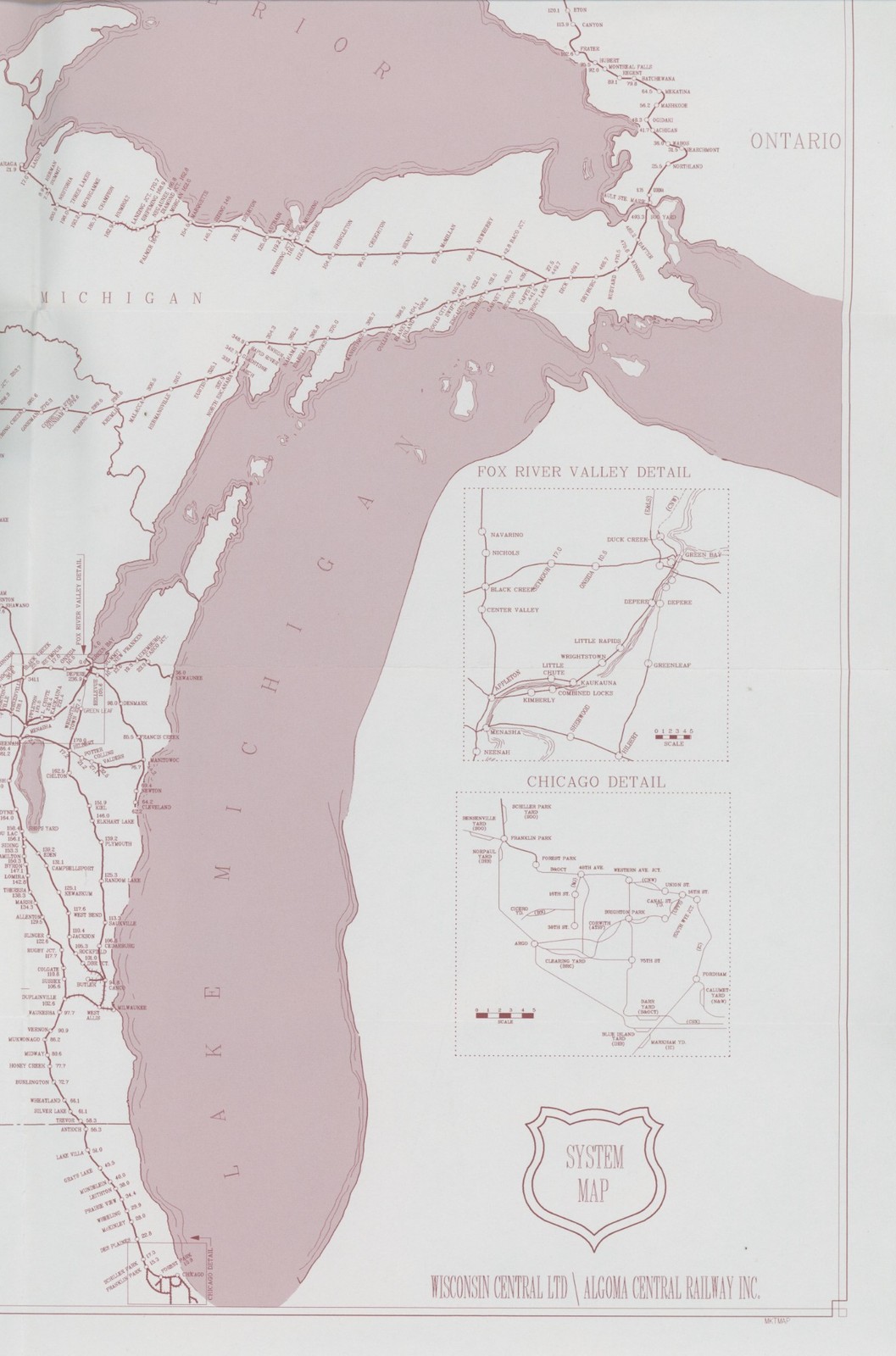 1995 Wisconsin Central Algoma Railway System Map US Ontario Canada Train Route