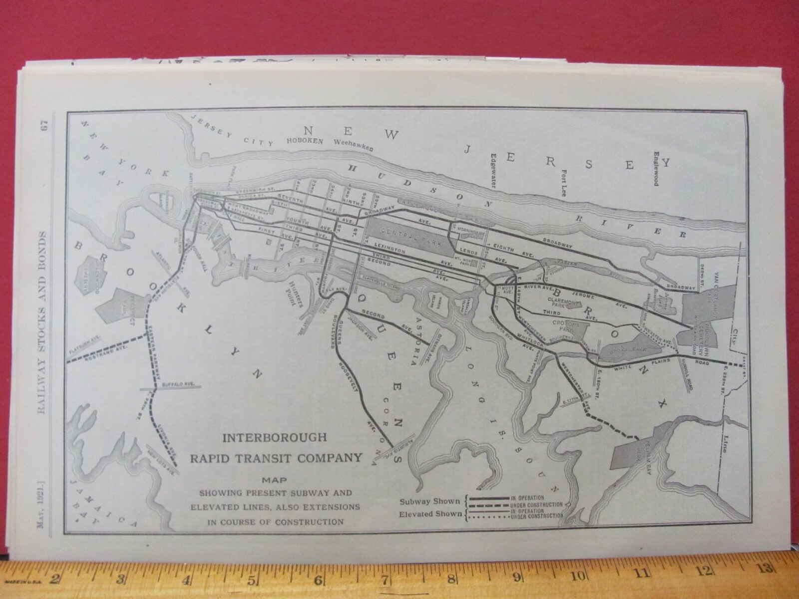 INTERBOROUGH RAPIT TRANSIT RAILROAD ORIGINAL 1921 SYSTEM MAP IRTC RR ROUTE NYC