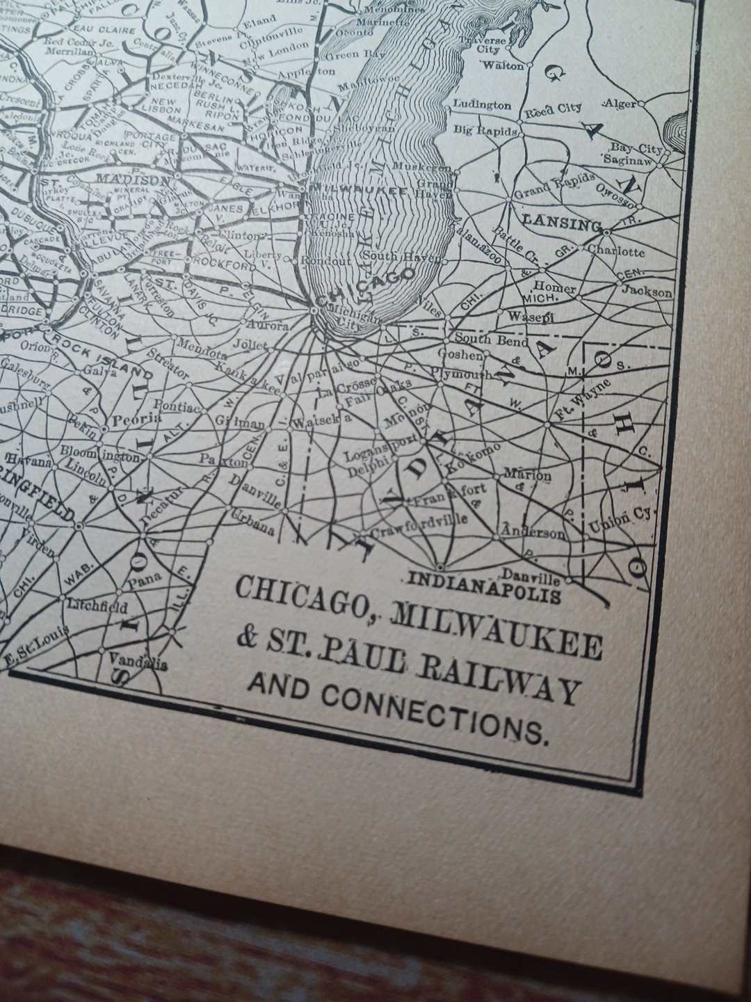 ~1895 Antique RAILROAD Route Map CHICAGO MILWAUKEE & ST PAUL RAILWAY All Lines