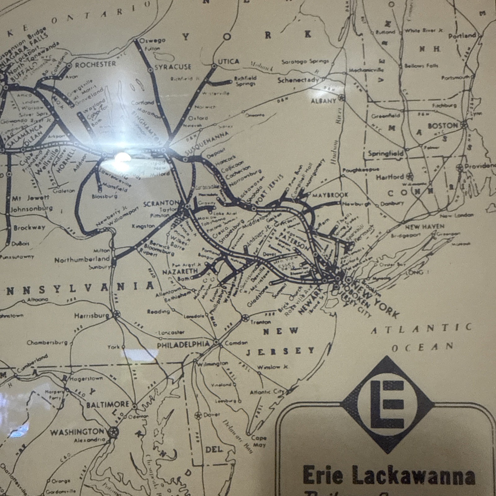 Vintage Pennsylvania Framed 1969 Erie Lackawanna Railway Map 24×16 1960s 1970s