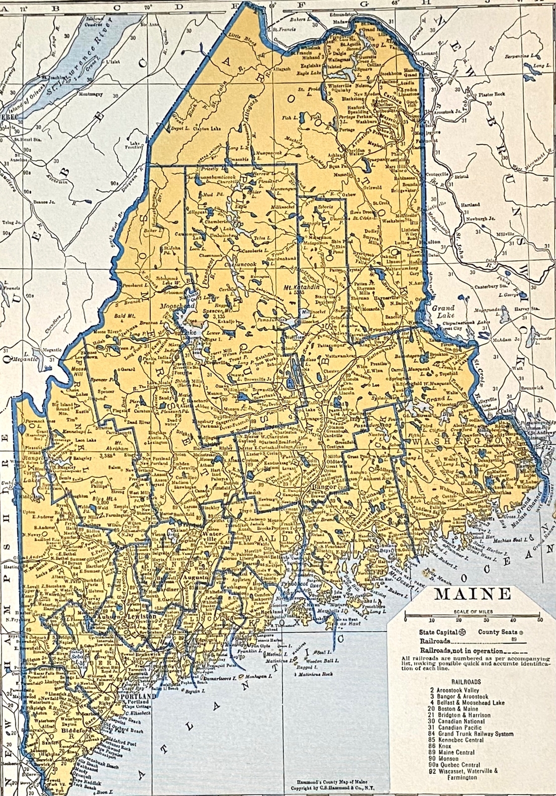 MAINE & LOUISIANA Original c 1935 County & Railroad Maps. Hammond & Co. 9×12″