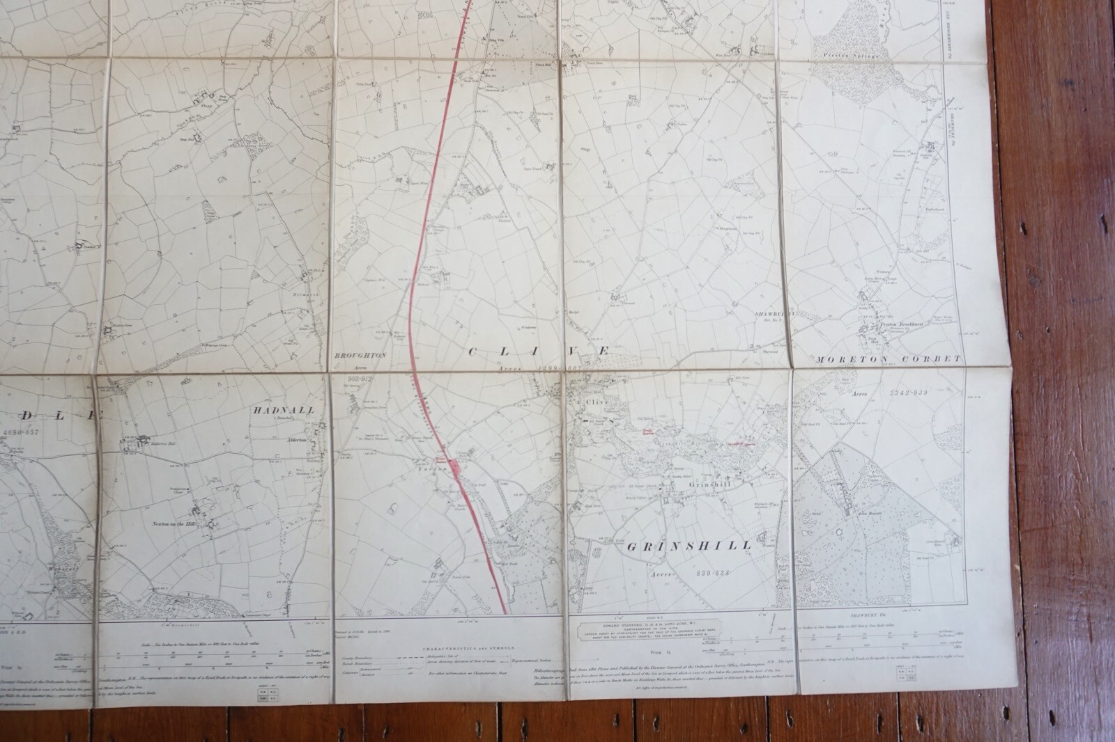 1903 Wem Hadnall Yorton Loppington Shropshire Ordance Railway Linen Map