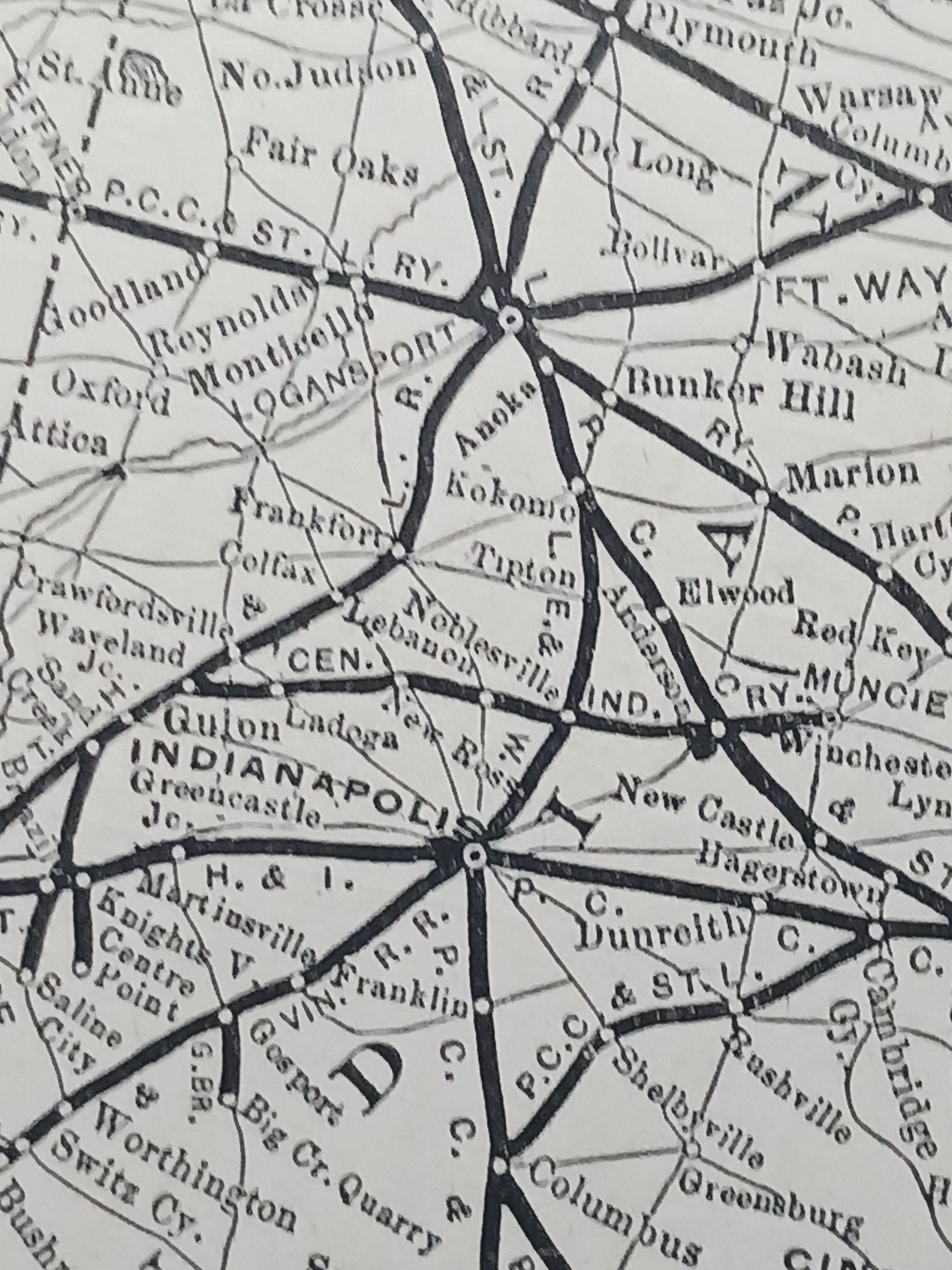 ~1904 Train Route Map PENNSYLVANIA RAILROAD LINES WEST OF PITTSBURGH Railway Map