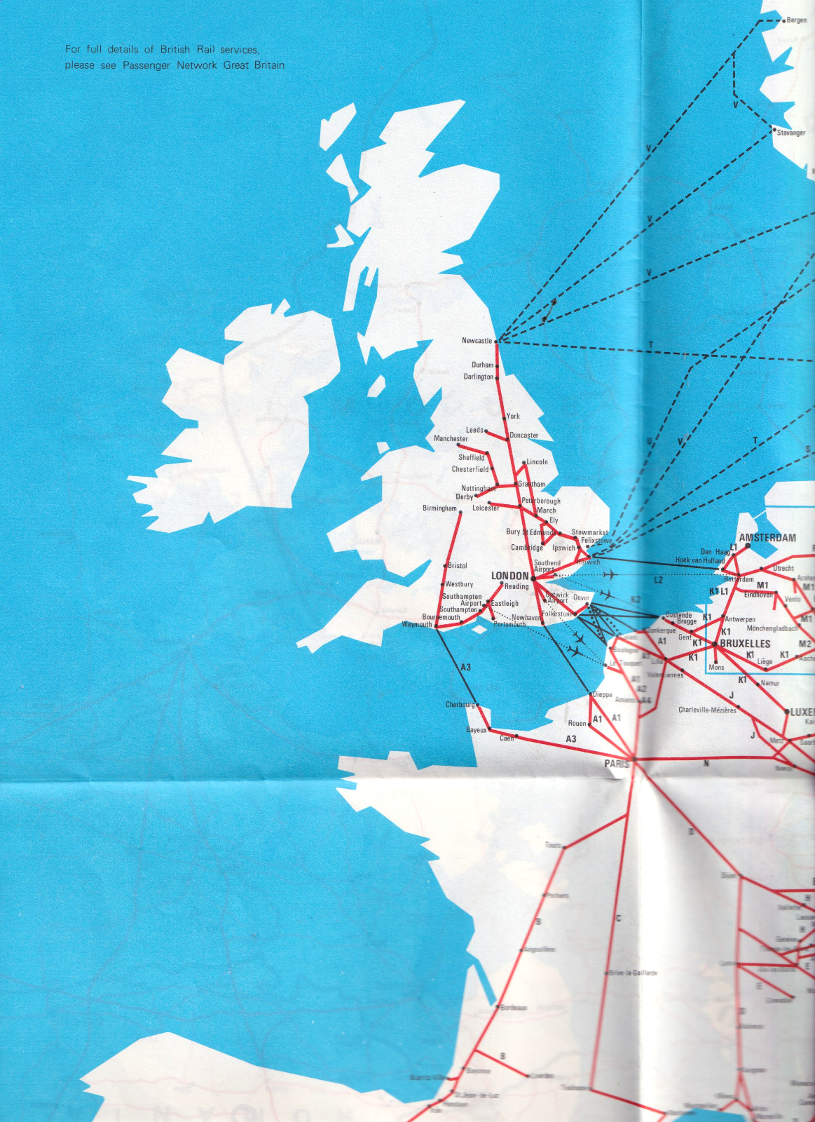 BRITISH RAIL INTERNATIONAL PASSENGER NETWORK MAP 1980-81