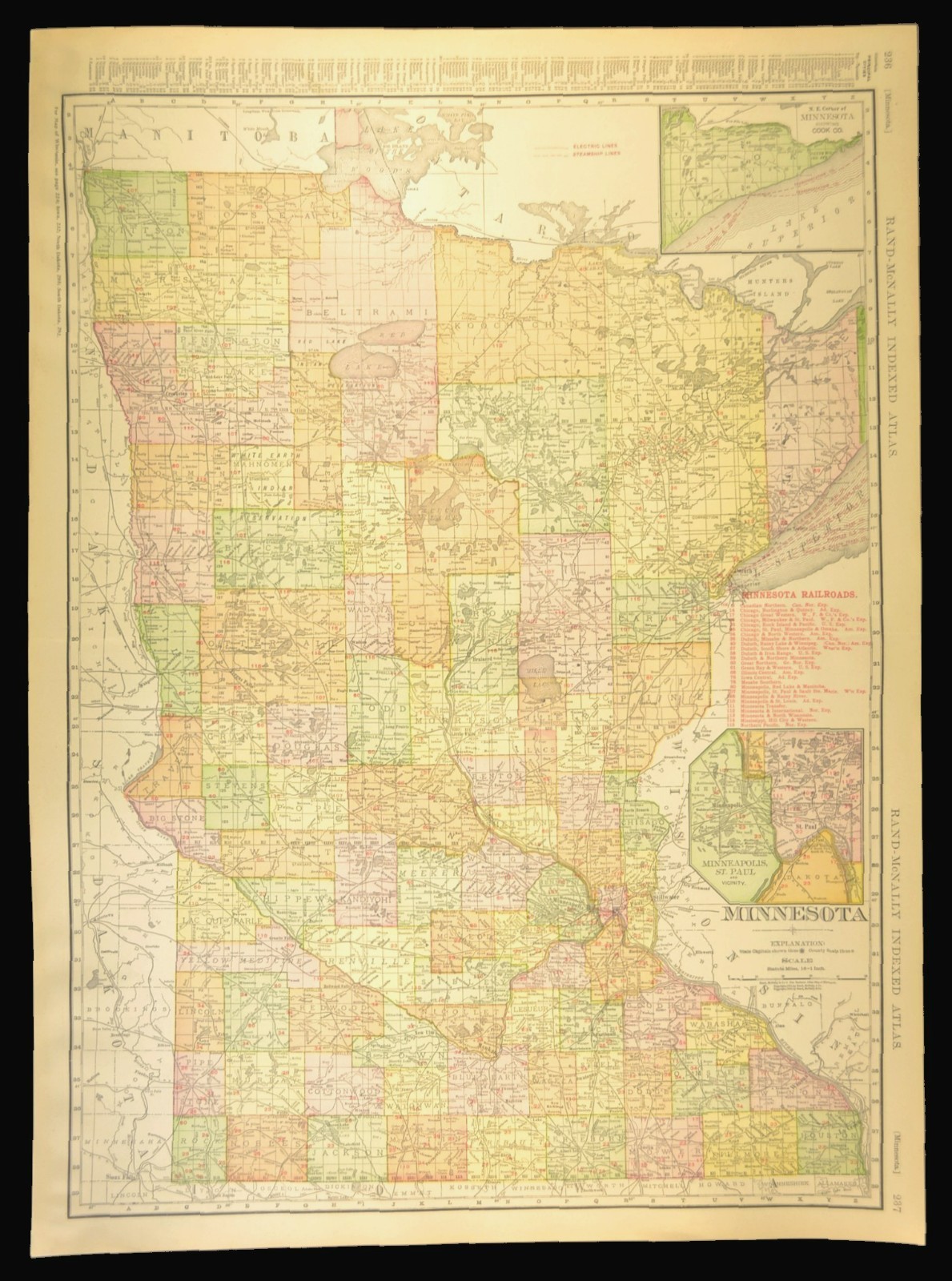 1911 Antique Minnesota Railroad Map ORIGINAL Atlas Map CMStP&P Railroad DATED
