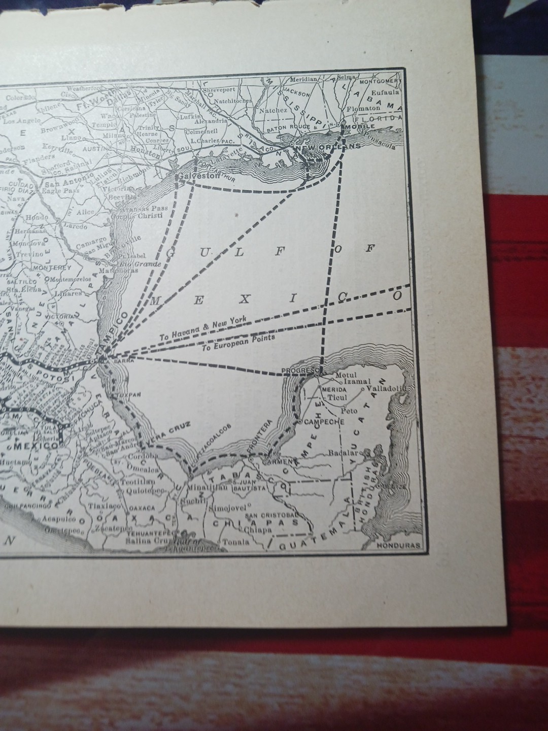 ~1898 ANTIQUE Railroad Map MEXICAN CENTRAL RAILWAY Mexico Train & Ship Routes