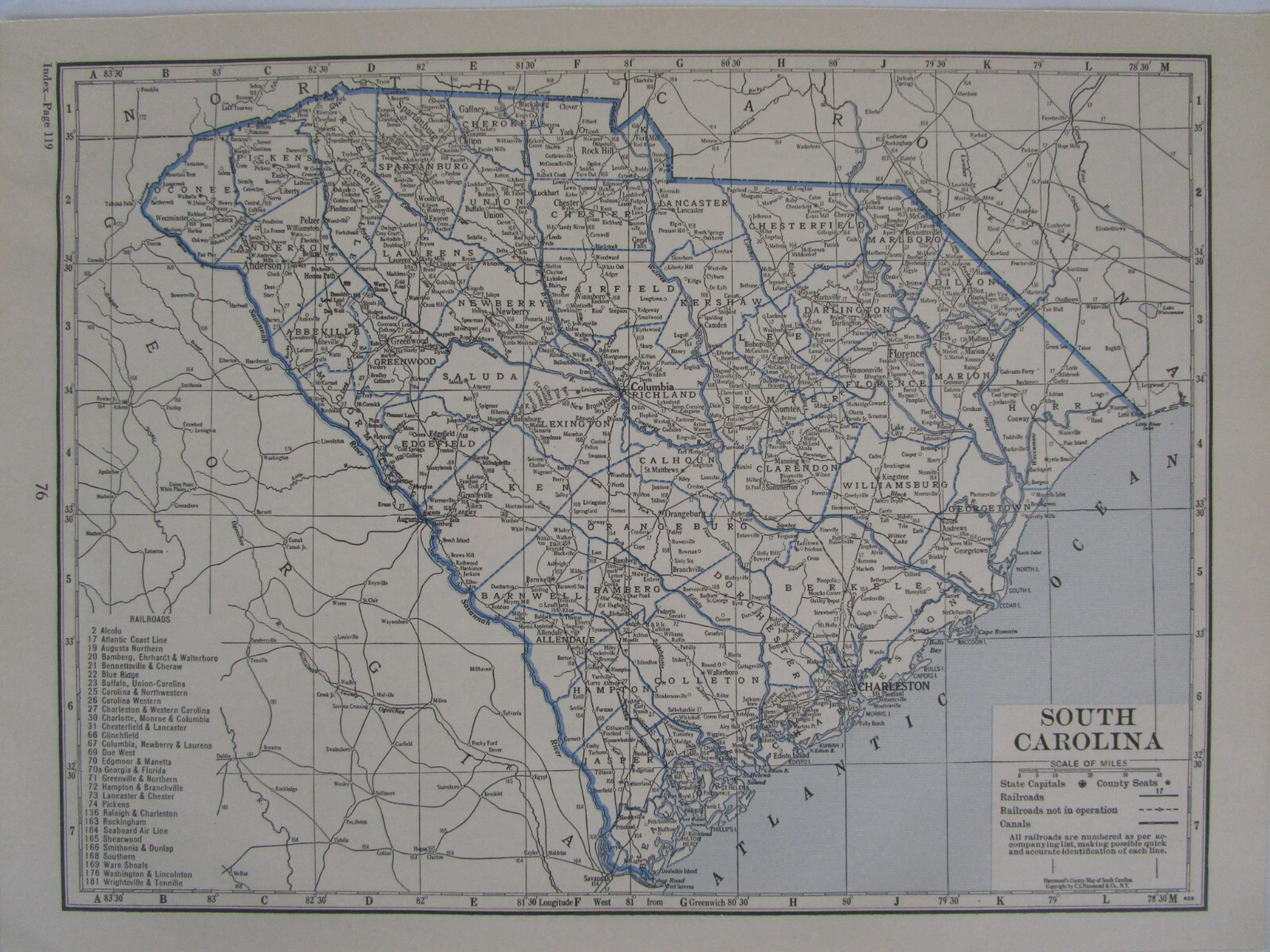 PA SC 1931 PENNSYLVANIA State RAILROAD Map or SOUTH CAROLINA Map