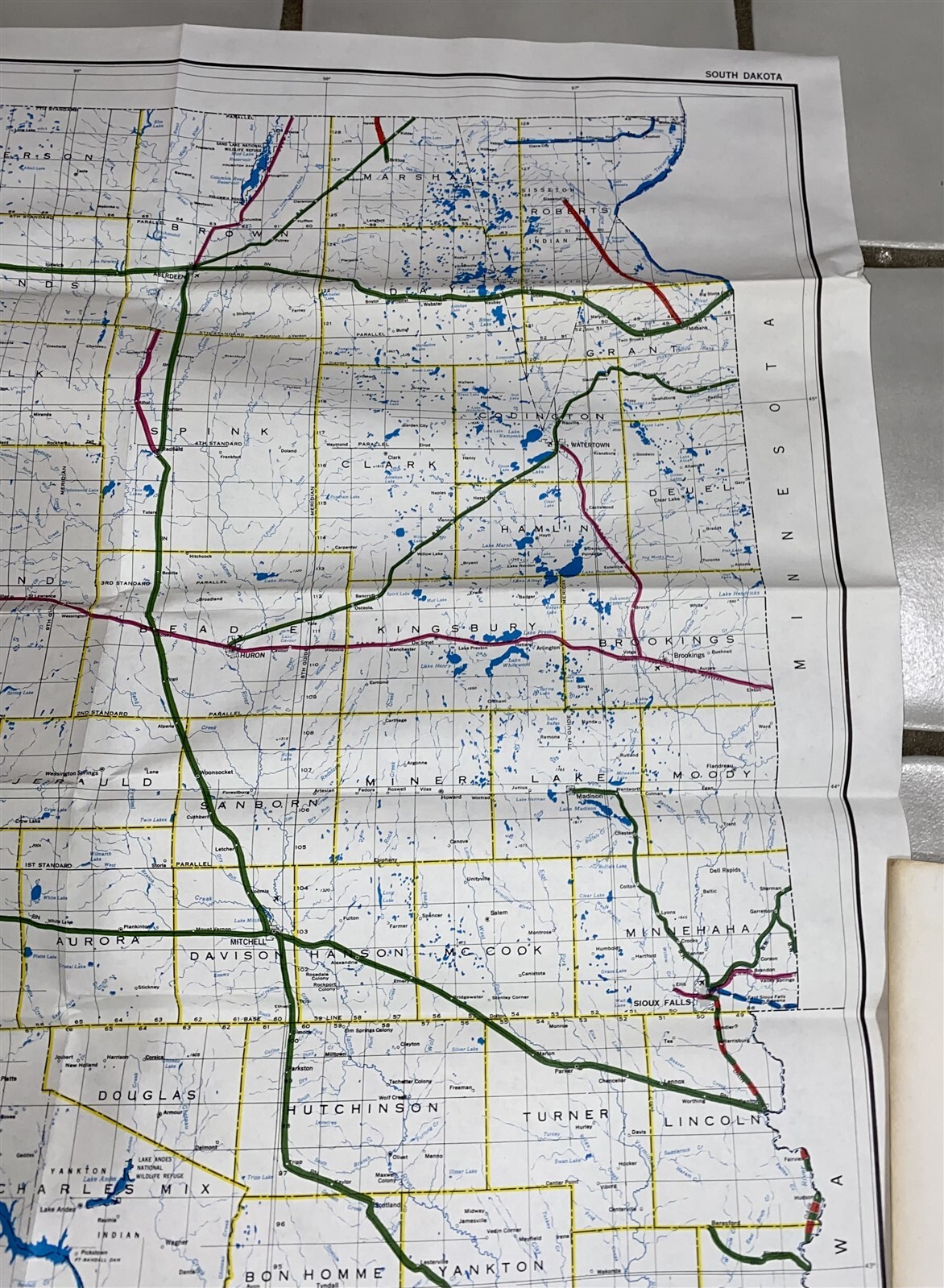 1983 Burlington Northern Railroad South Dakota Map 36 3/4″ by 26 1/4″