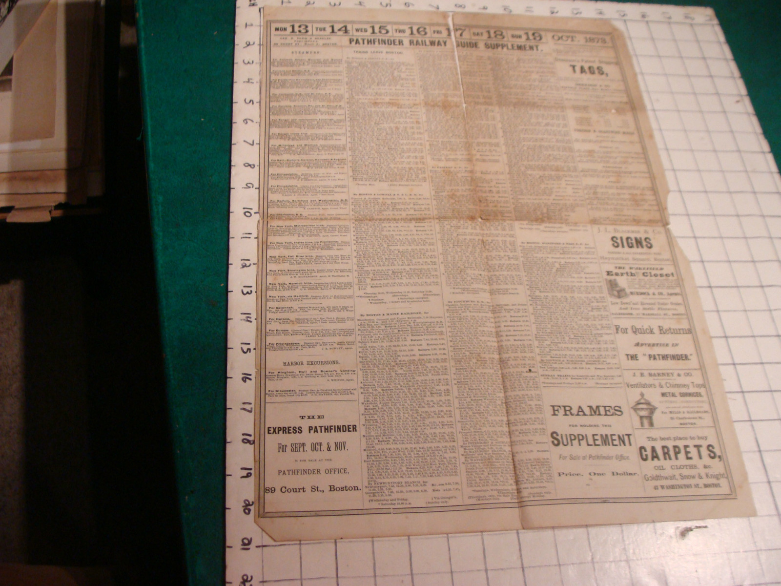 1873 RAILWAY MAP of the New England States SNOWS PATHFINDER RAILWAY GUIDE