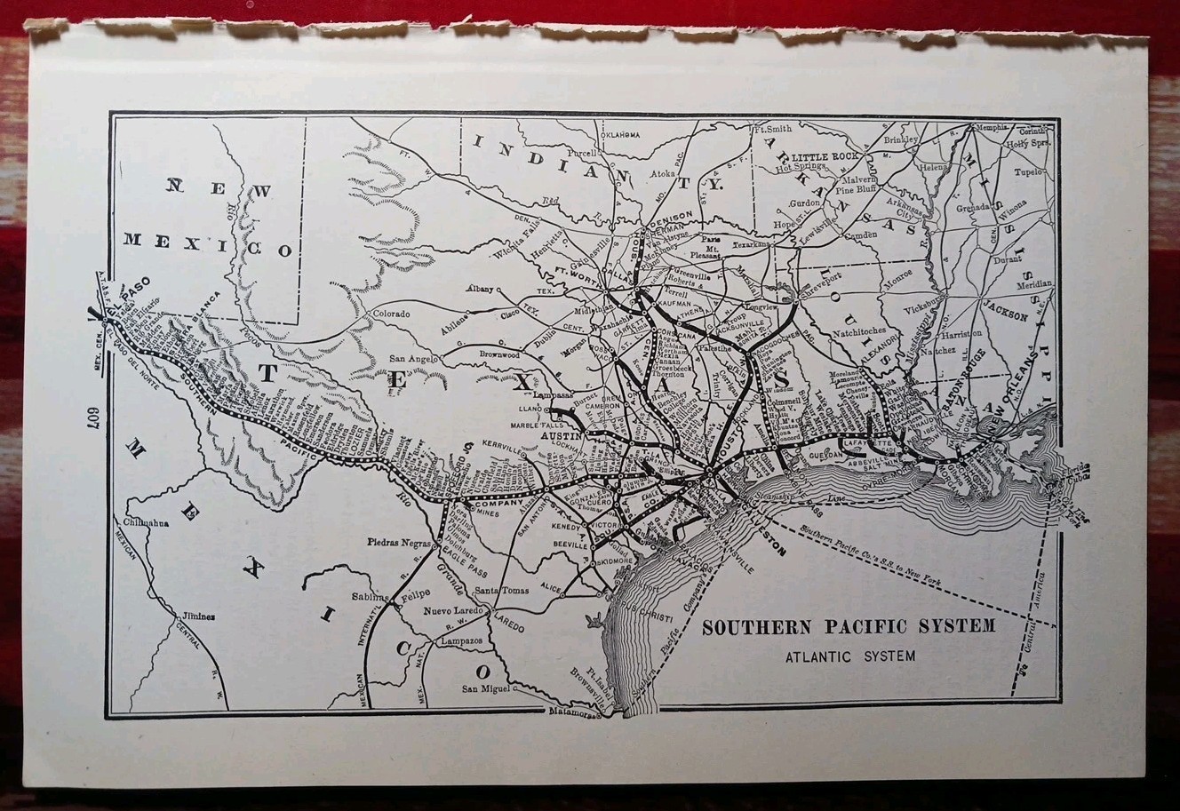 ~1904 Train Route Map SOUTHERN PACIFIC SYSTEM All Texas Louisiana Railroad Lines