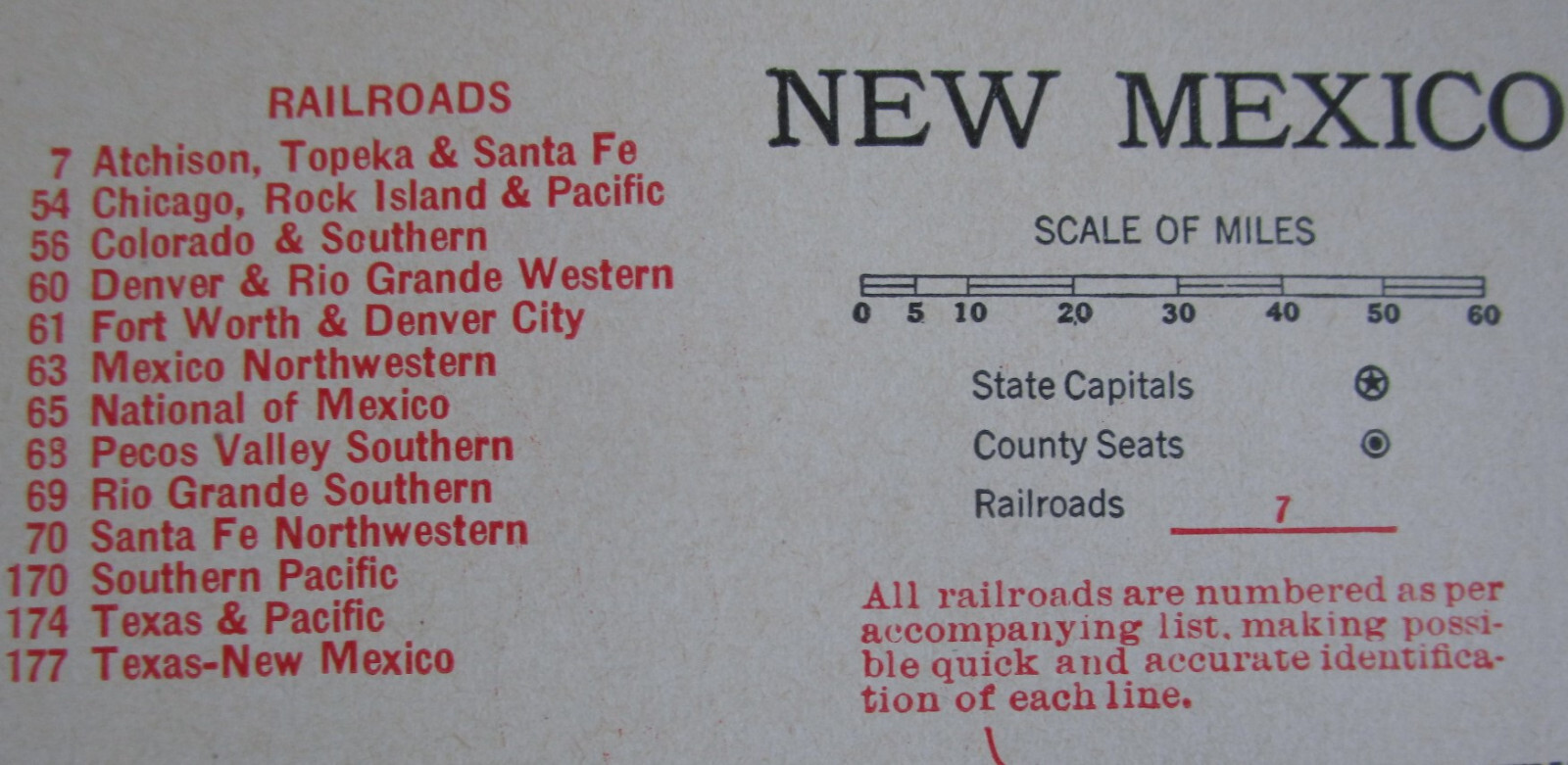 NM NJ Vtg 1942 NEW MEXICO RAILROAD Map. PECOS VALLEY SOUTHERN ~or~ NEW JERSEY