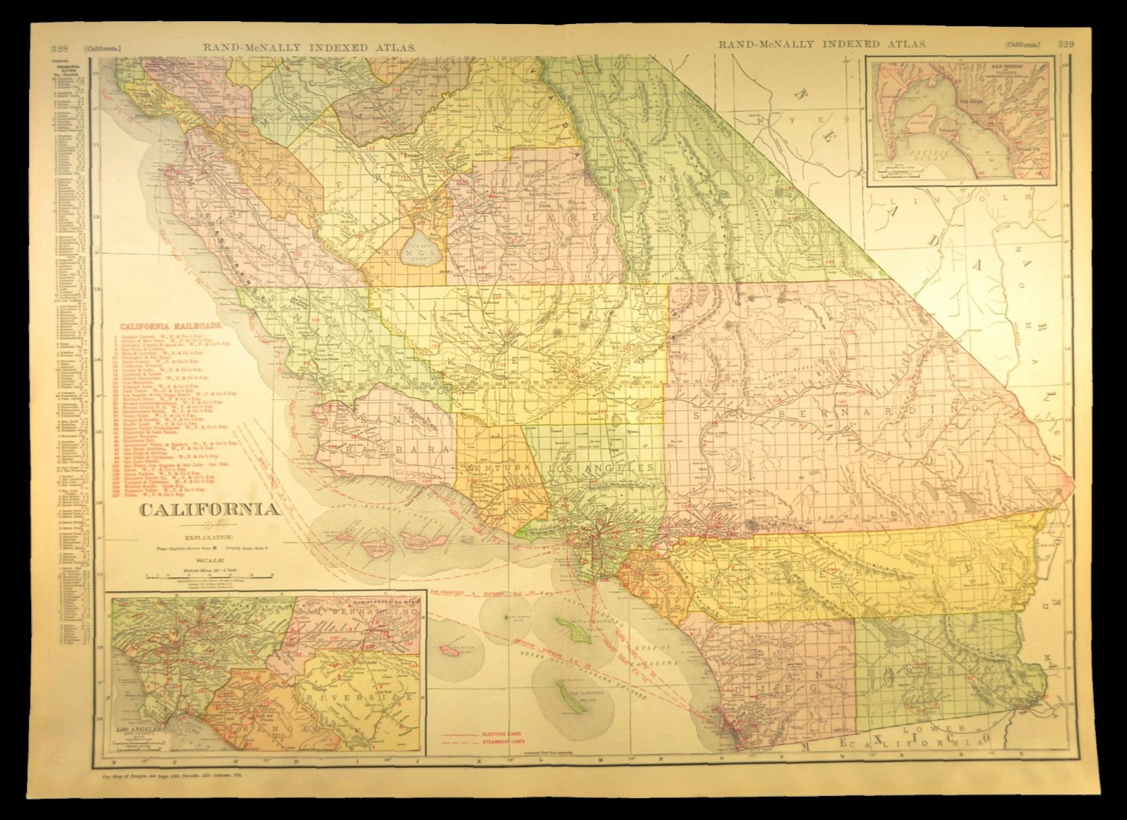 1911 Antique Southern California Railroad Map ORIGINAL Atlas Map SP RR DATED