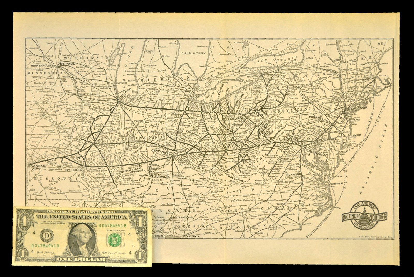Vintage B & O Railroad Map Baltimore and Ohio RR ca 1940 Original East West