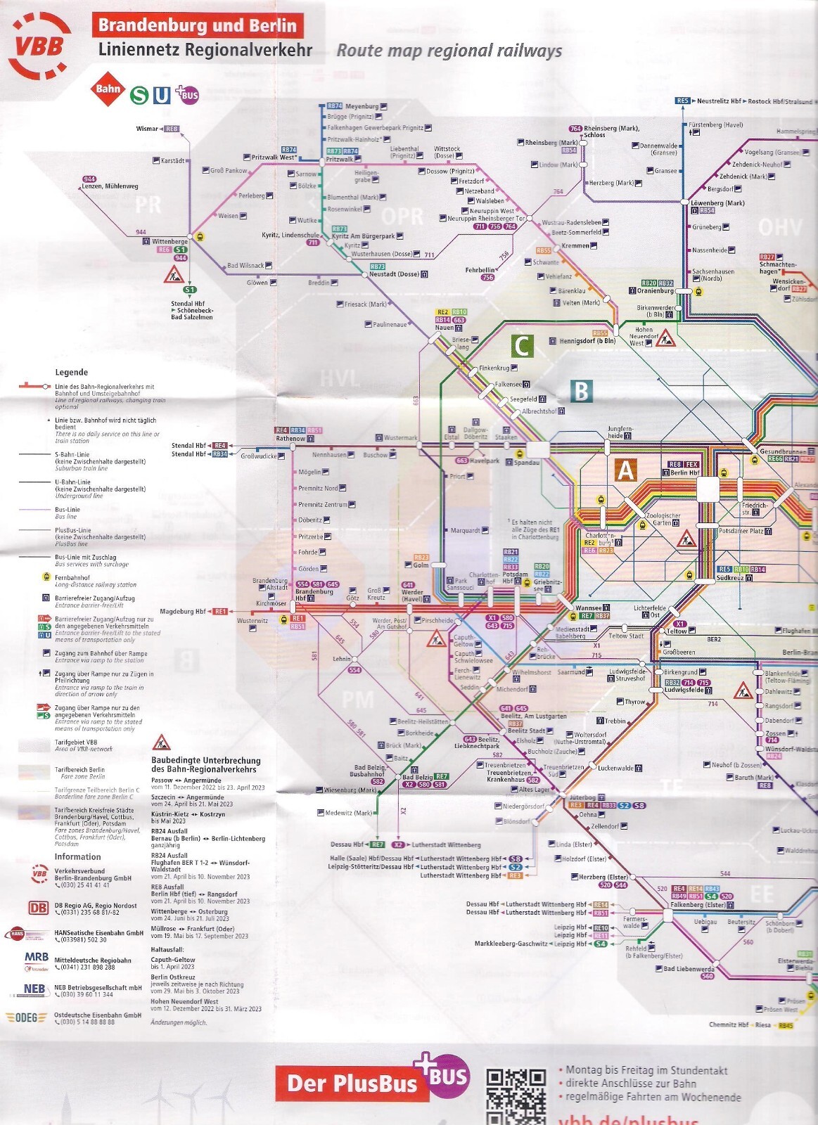 VBB Berlin Brandenburg – Pocket Size Railway Route Map – Germany – Dec 2022