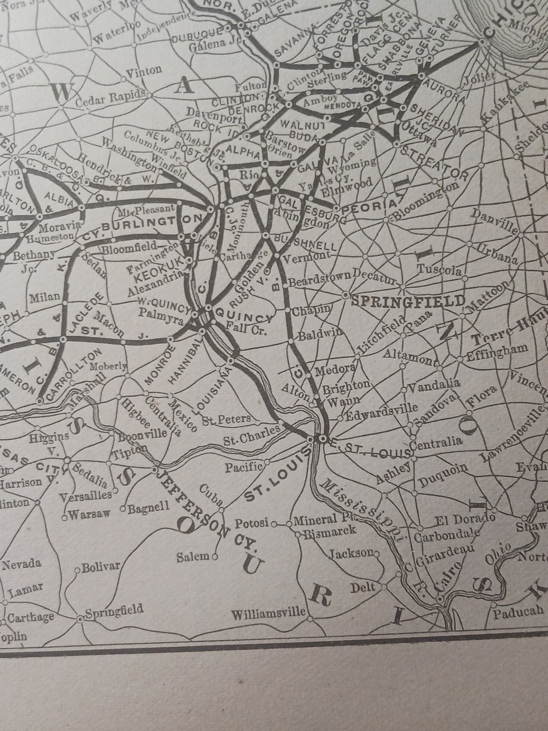 1892 Antique Railroad Map BURLINGTON ROUTE Chicago Burlington & Quincy All Lines