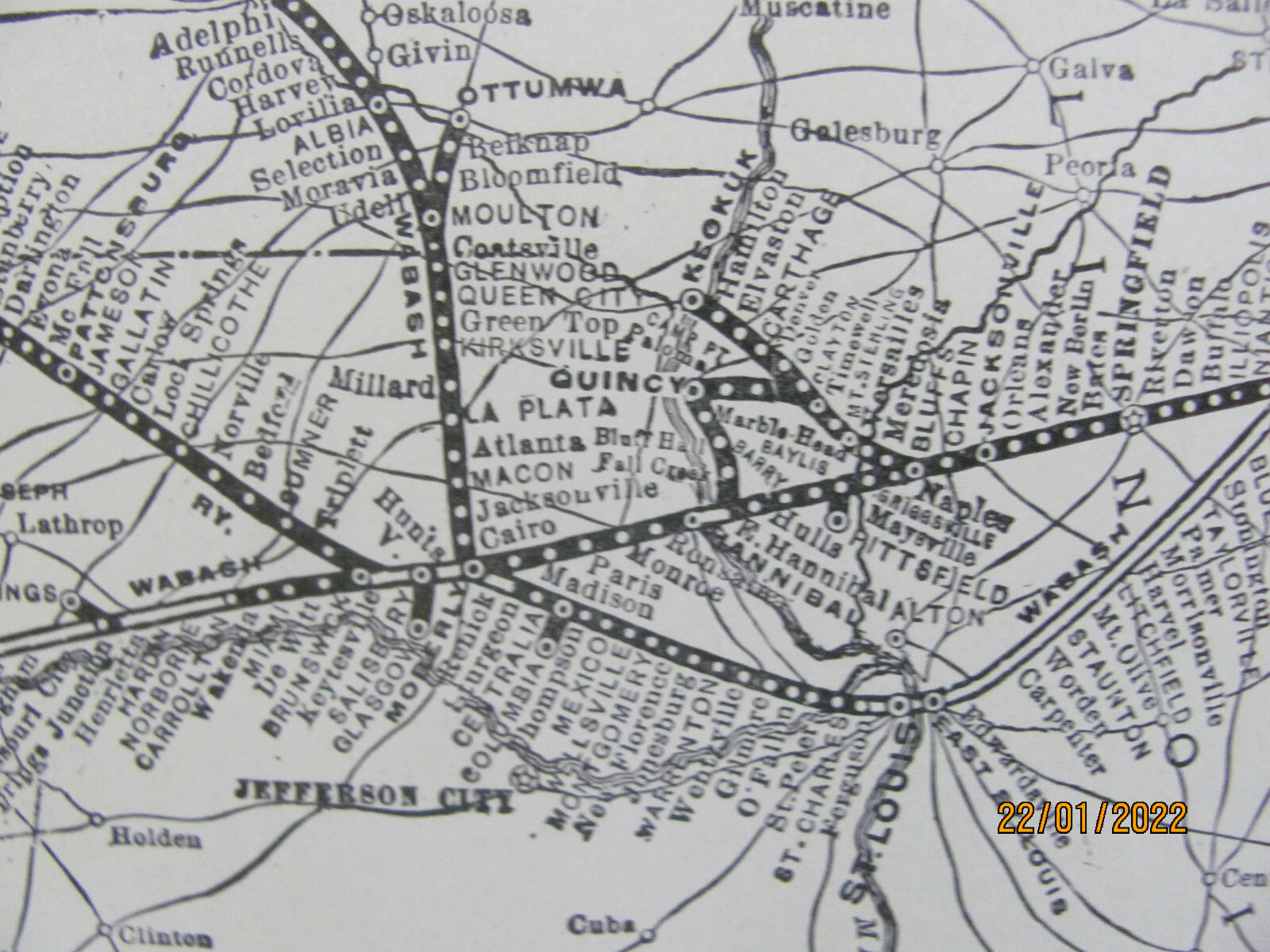 ANTIQUE 1925 WABASH RAILROAD SYSTEM MAP IN IL MO OH MI RR DEPOT HISTORY