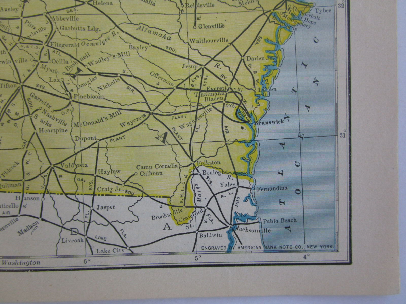 GA AL DATED 1904 Poor’s Manual Railroad Map of GEORGIA & ALABAMA. ABBEVILLE JCT