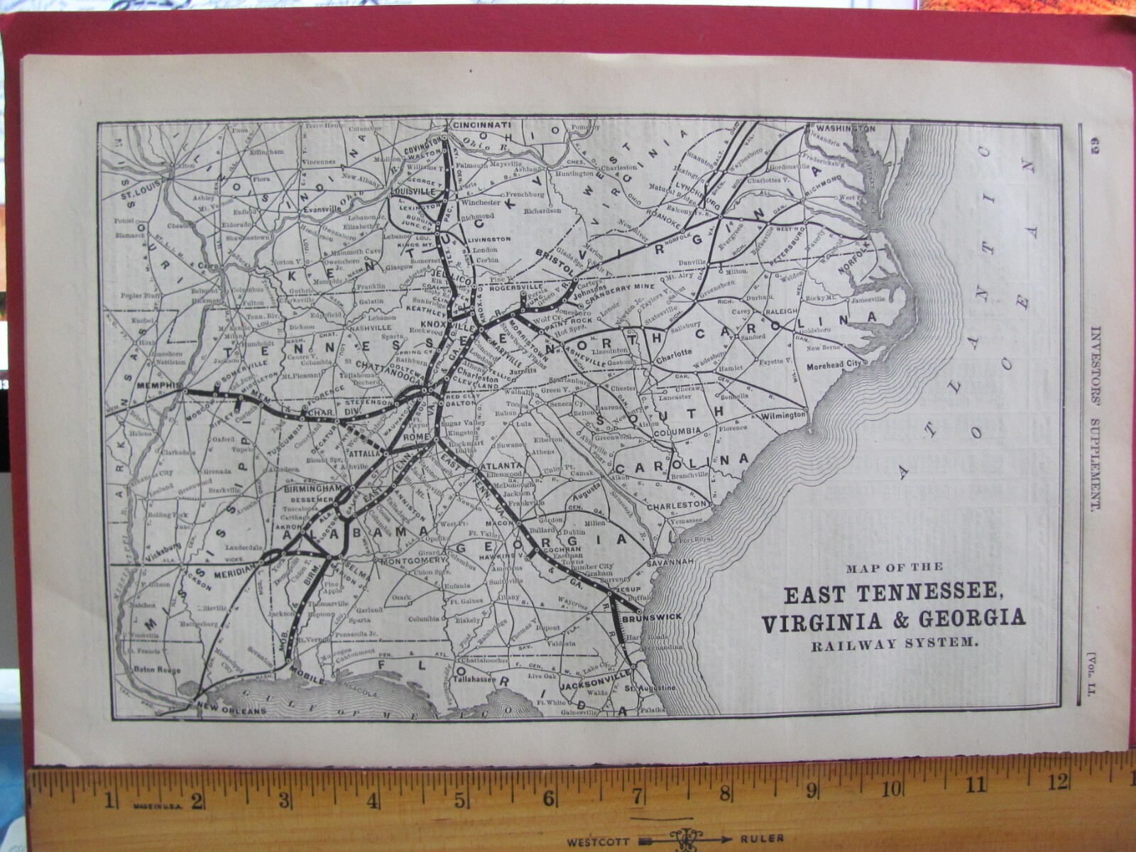 1890 SEPT EAST TENNESSEE VIRGINIA & GEORGIA RAILROAD ORIGINAL SYSTEM MAP STATION