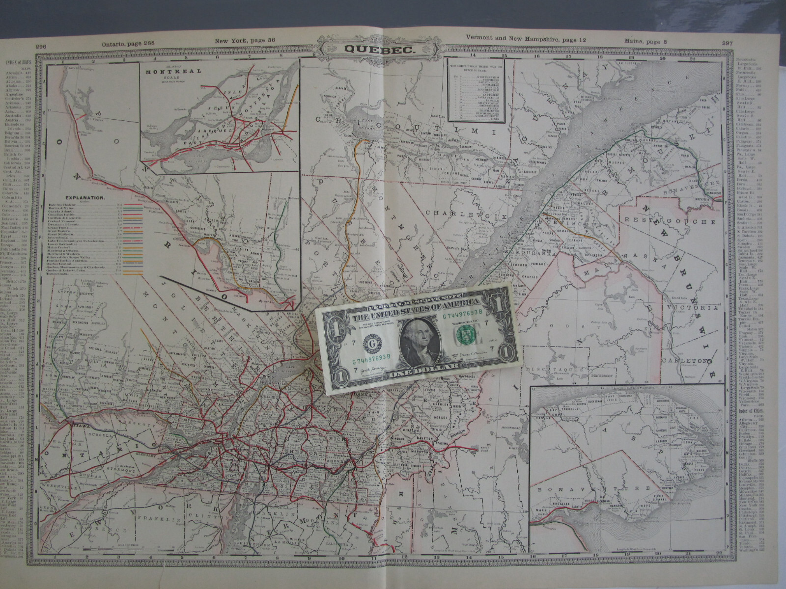 Antique 1892 QUEBEC CANADA GRANT’S RAILROAD Map PONTIAC PACIFIC JUNTION RR 1800s