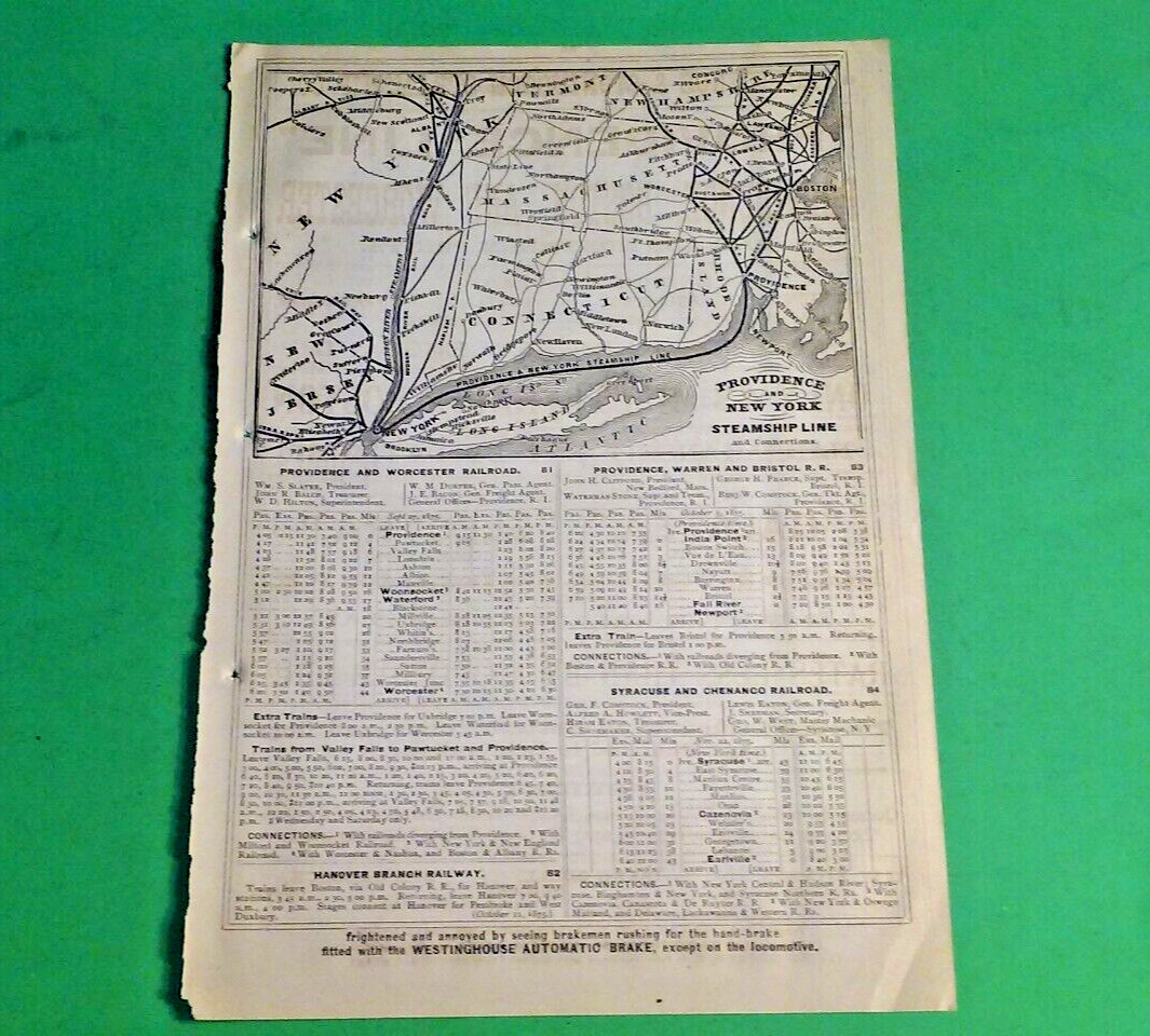 Rare 1876 CENTRAL VERMONT Railroad Railway and Connections Print Map & Routes