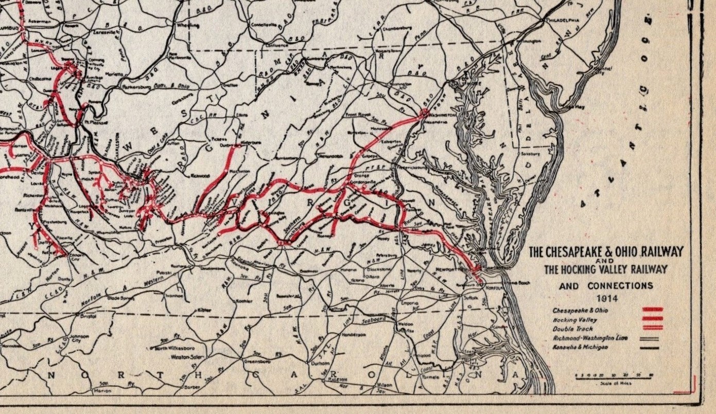 1914 Antique Chesapeake and Ohio Railway Map Vintage C & O Railroad Map #1964