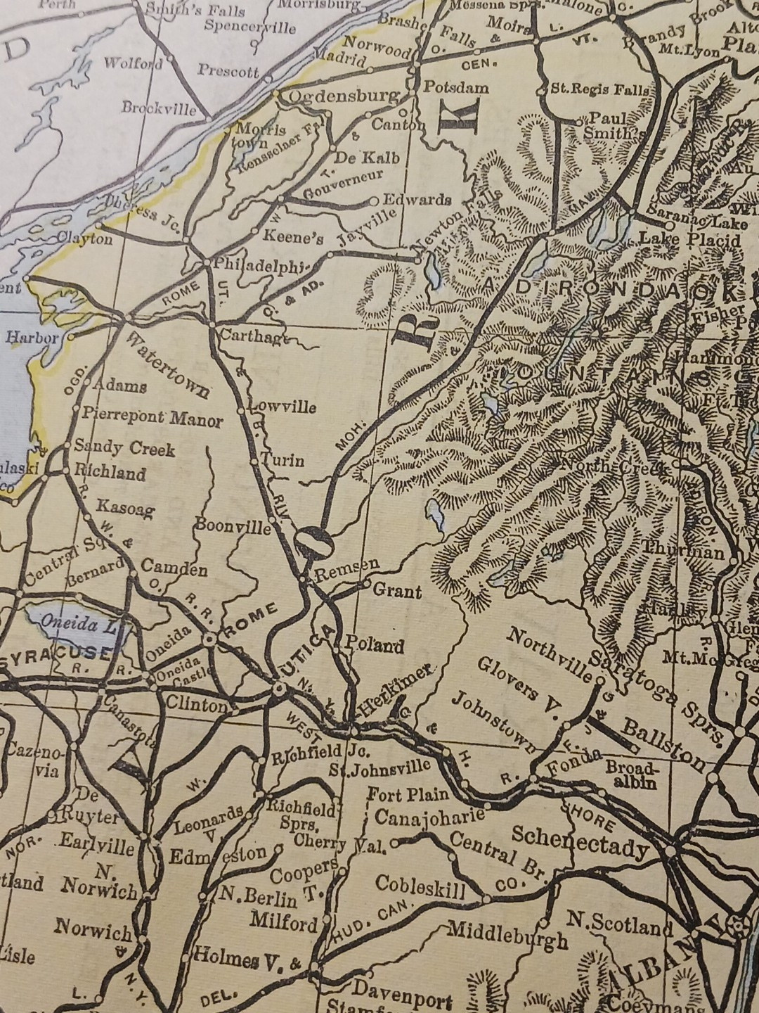 ~ 1897 Train Route Map NEW YORK NEW JERSEY ☆ all Railroad Lines & Stations 9×11″
