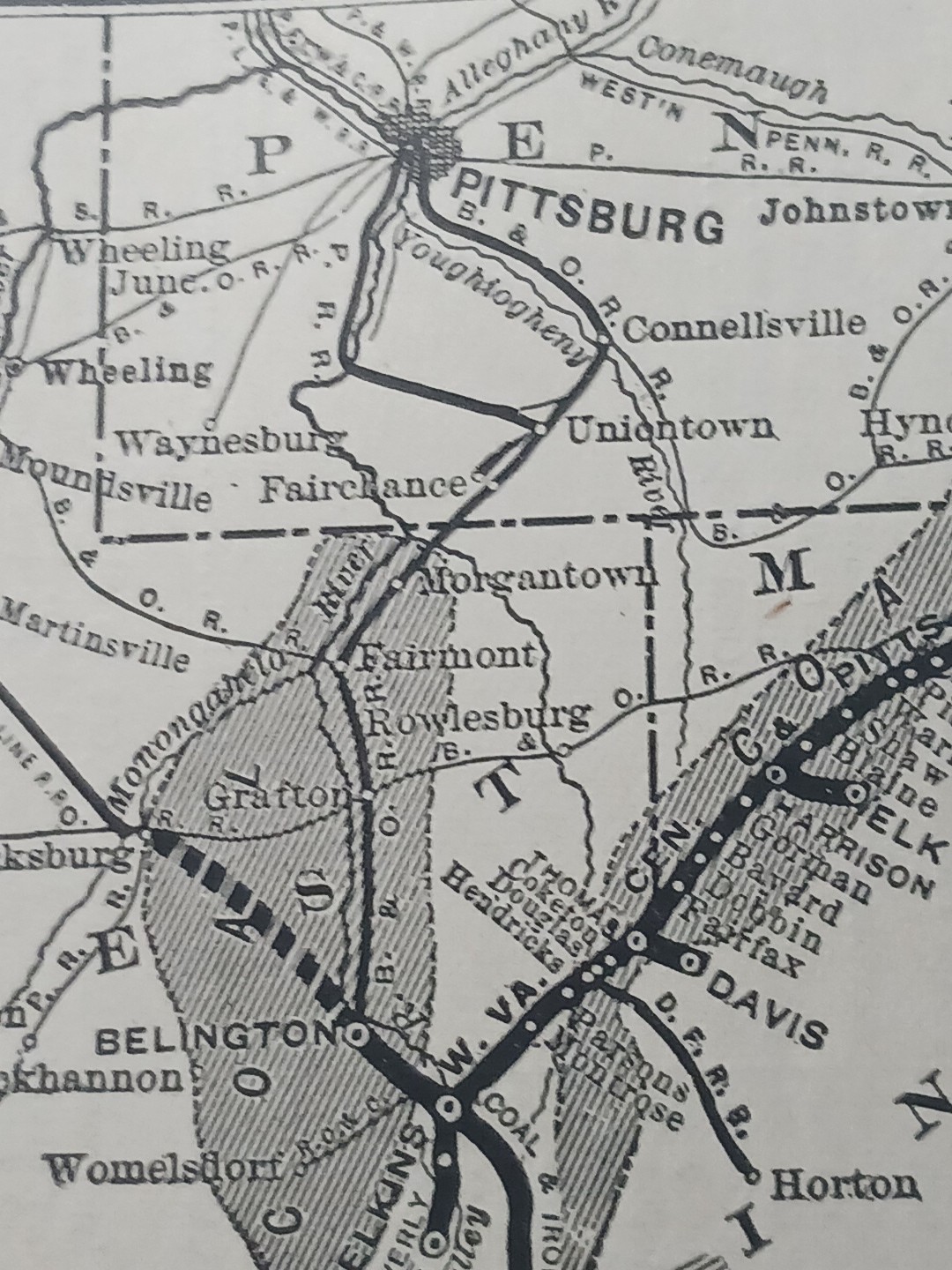1901 Railroad Map WEST VIRGINIA CENTRAL & PITTSBURGH RAILWAY coal & Ore Fields