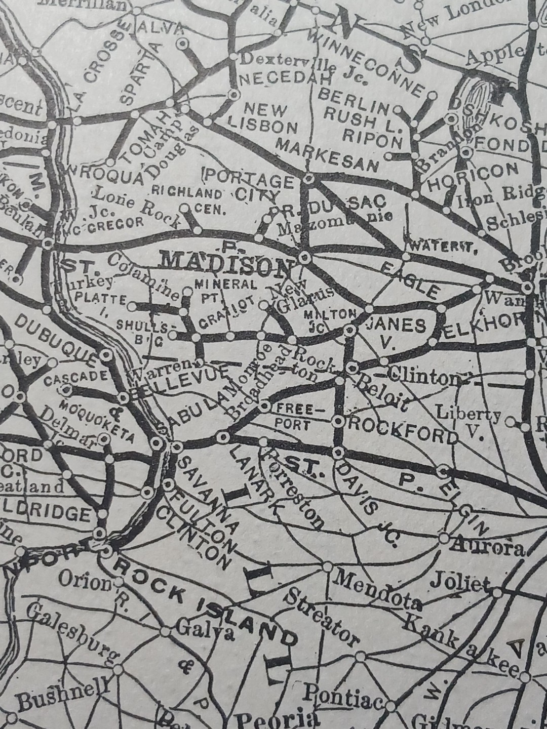 ~1895 Antique RAILROAD Route Map CHICAGO MILWAUKEE & ST PAUL RAILWAY All Lines